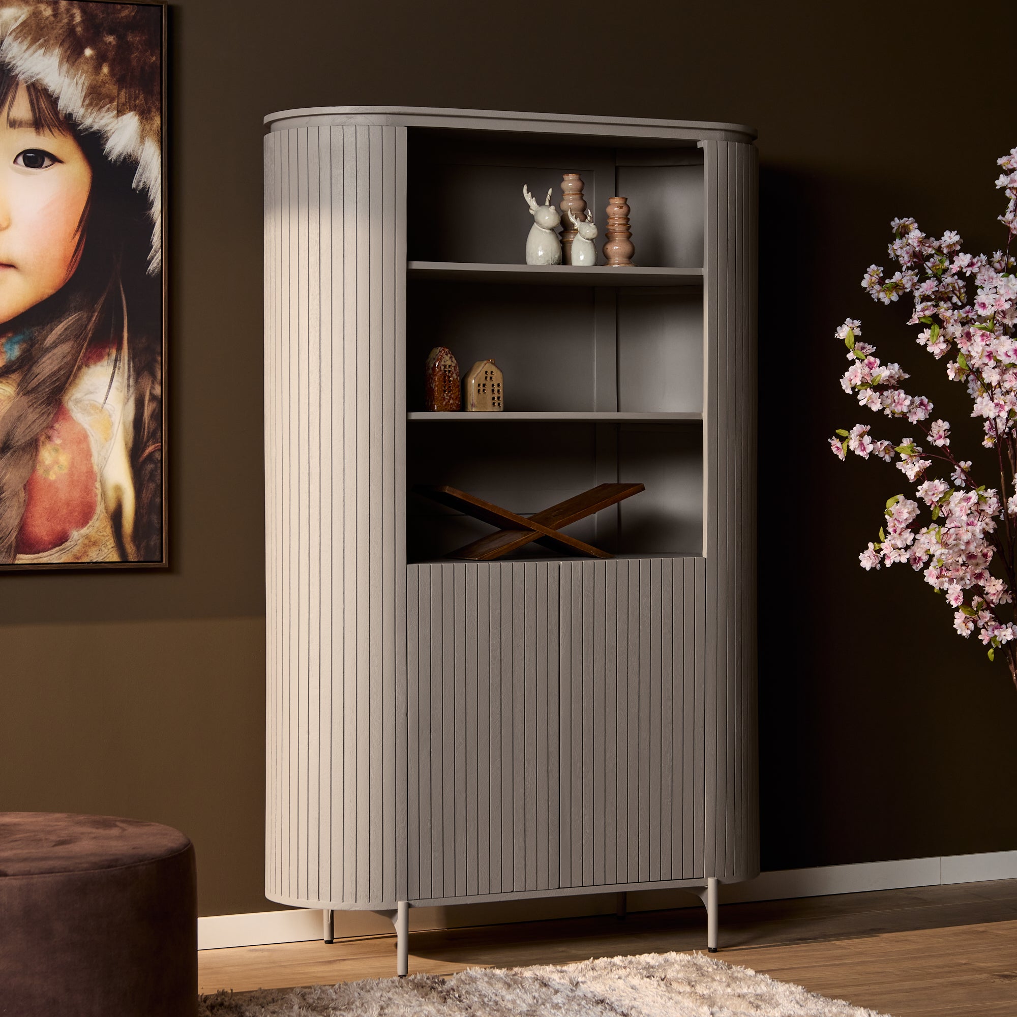 Wandkast Solana | Verticale latten | Mangohout Taupe