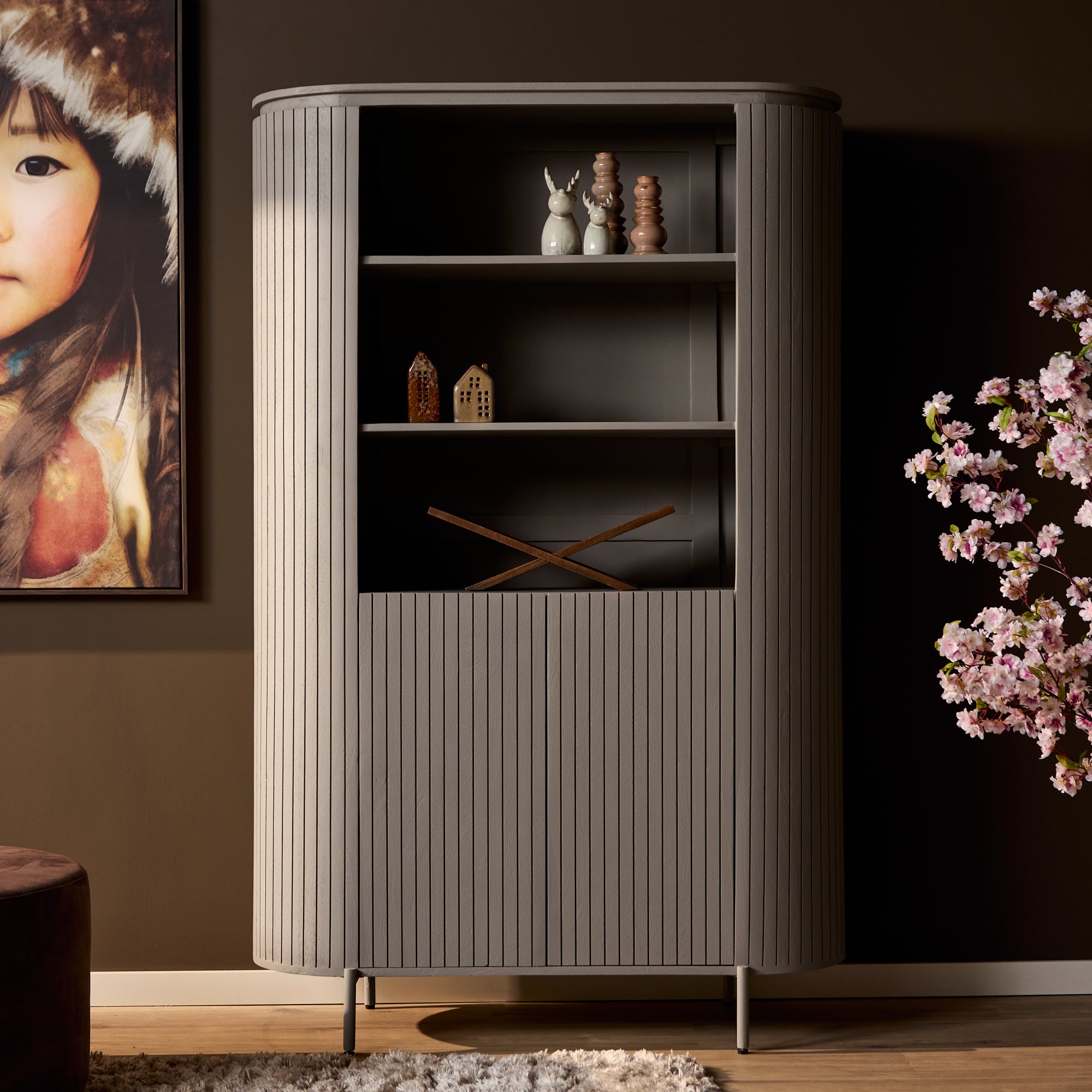 Wandkast Solana | Verticale latten | Mangohout Taupe