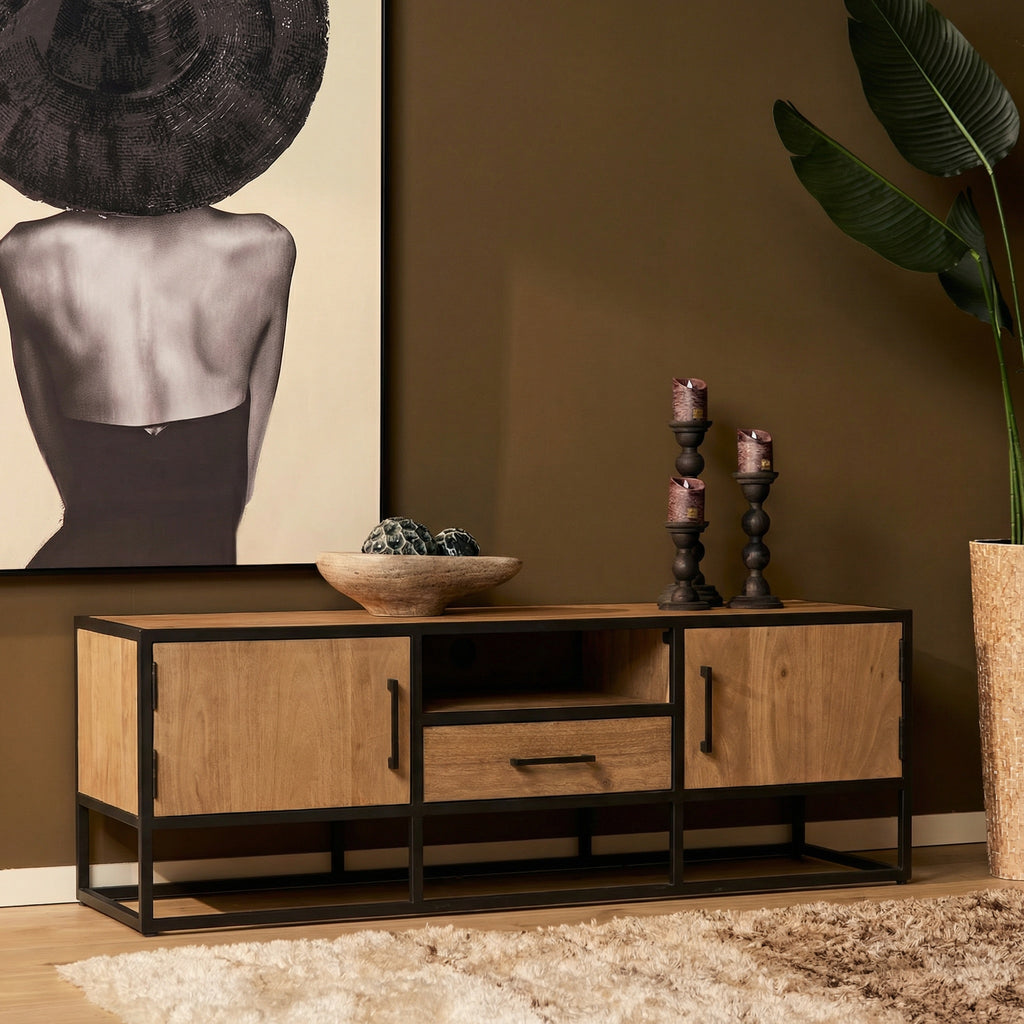 Tv meubel Dakota | Mangohout | 1 Lade & 2 Deuren