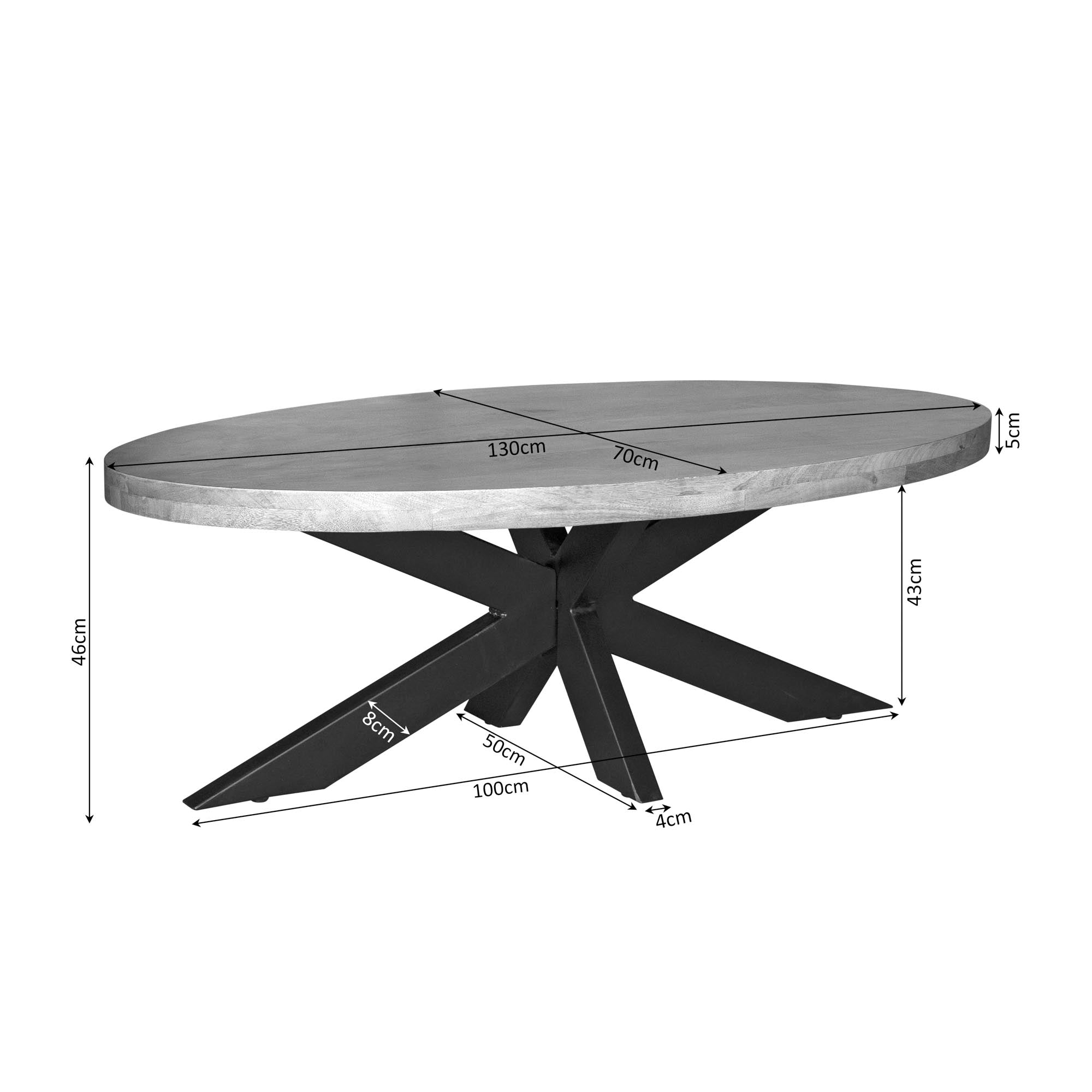 Salontafel Dakota | Ovaal Mangohout | Industrieel