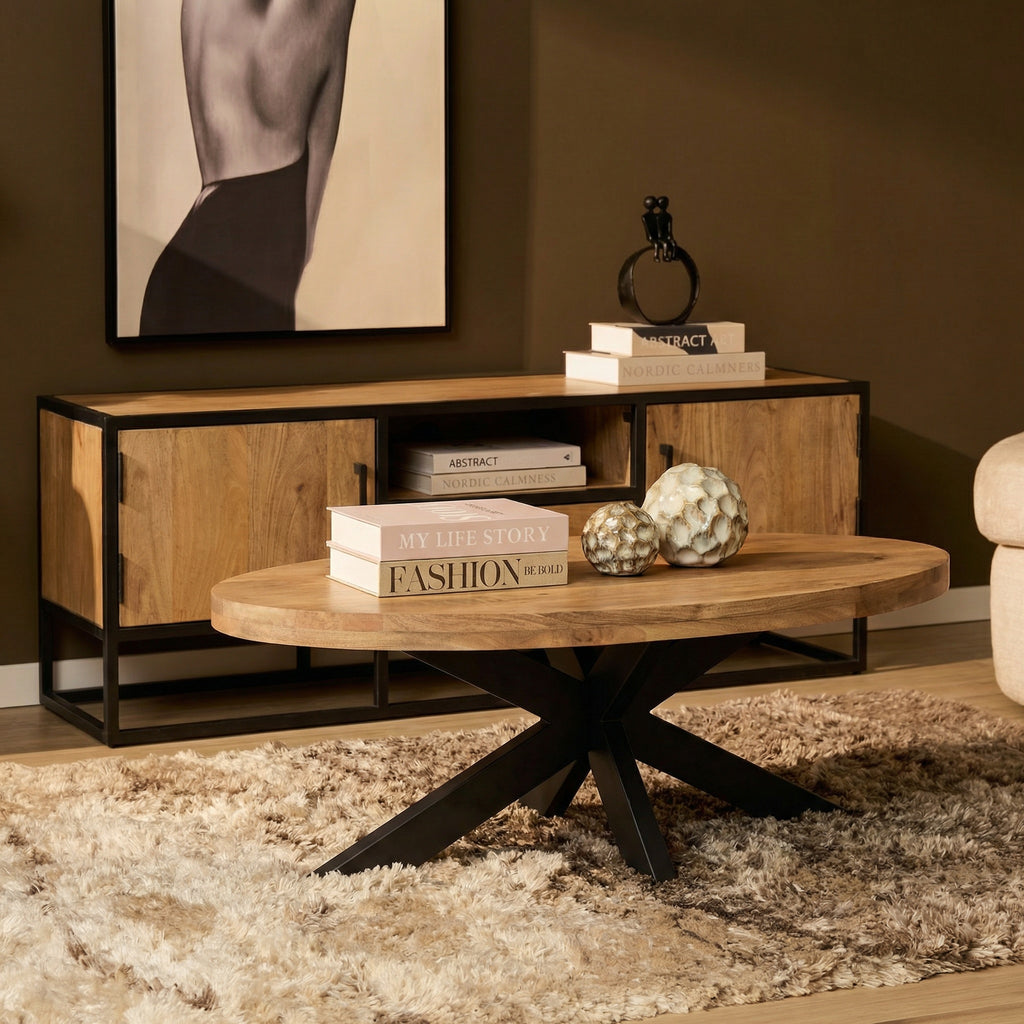 Salontafel Dakota | Ovaal Mangohout | Industrieel