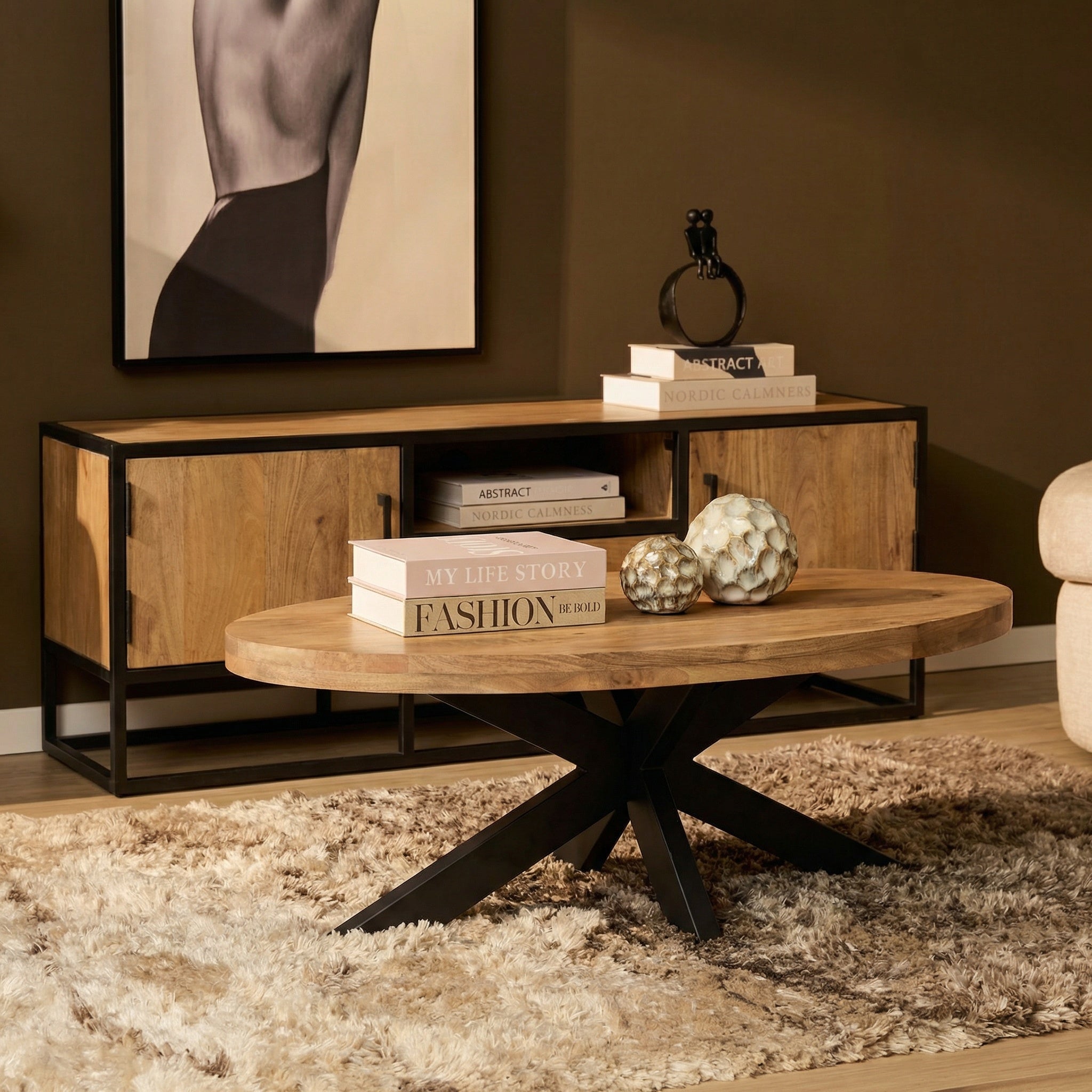 Salontafel Dakota | Ovaal Mangohout | Industrieel
