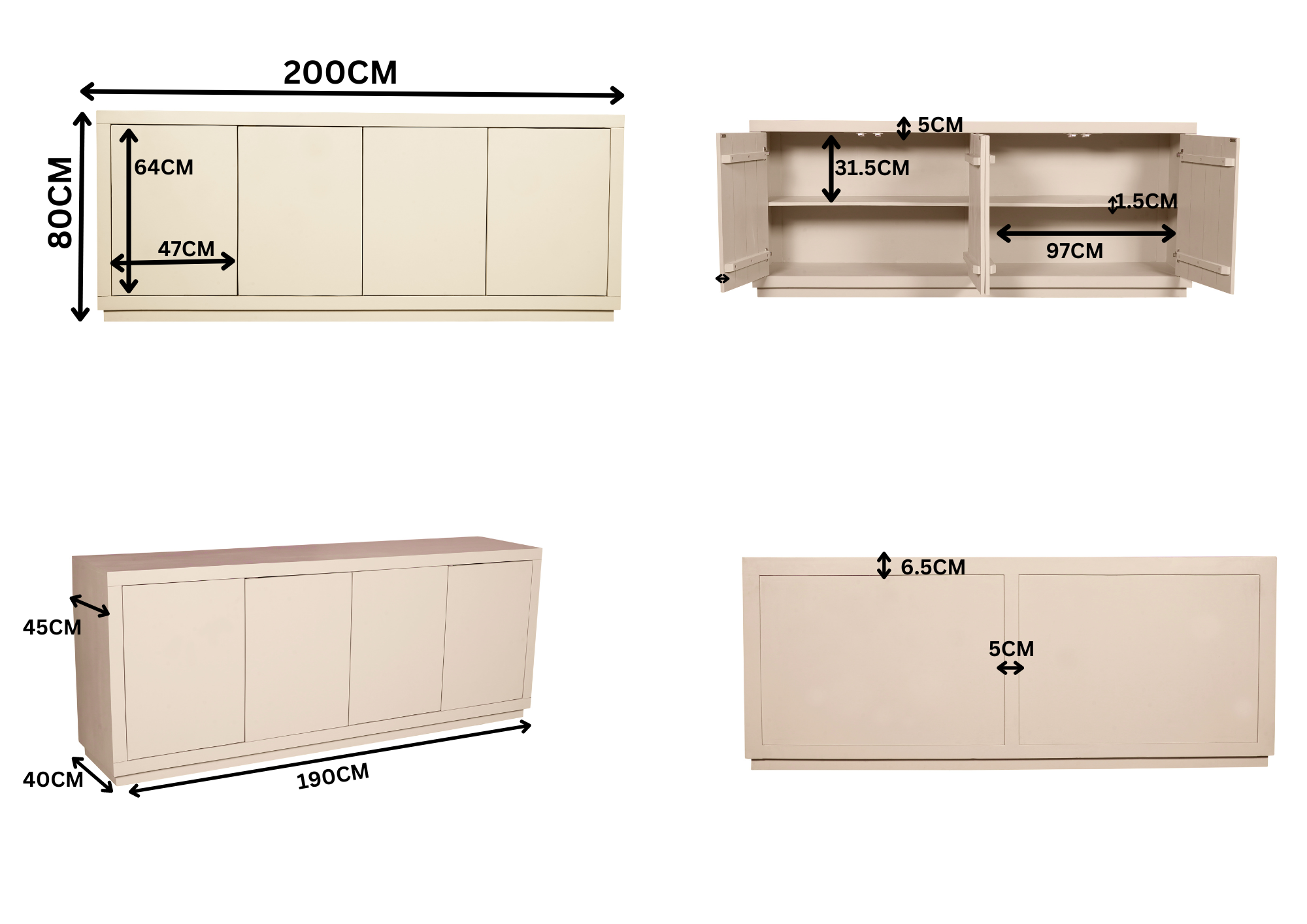 Dressoir Brussel | Sand finish | Mangohout 4-deurs
