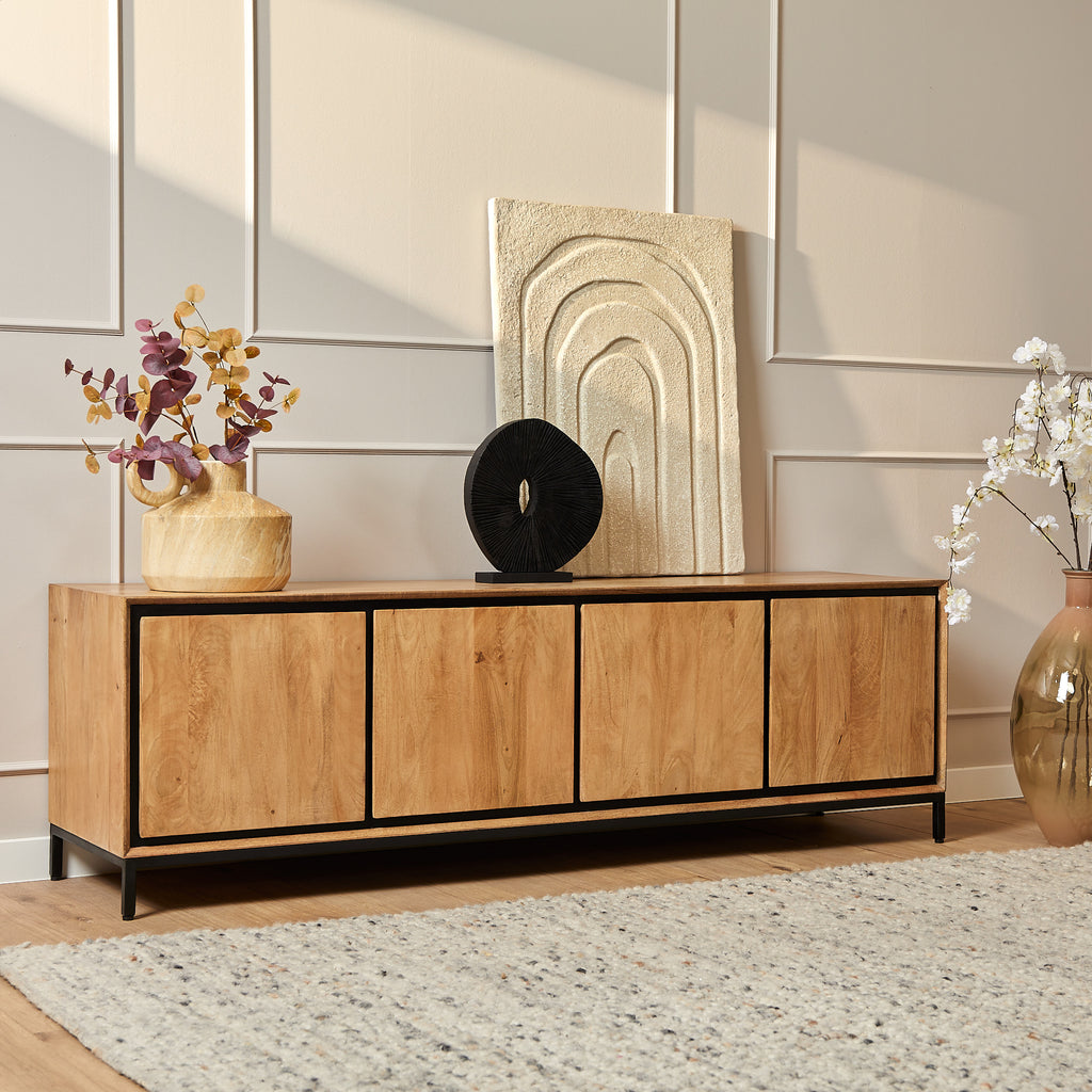 Tv-meubel RichWood | 4 Deuren | Mangohout Zwart