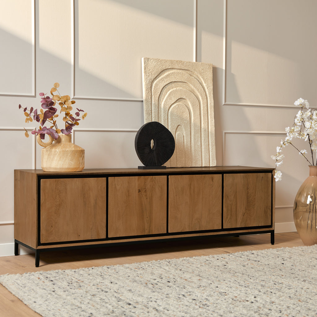 Tv-meubel RichWood | 4 Deuren | Mangohout Zwart