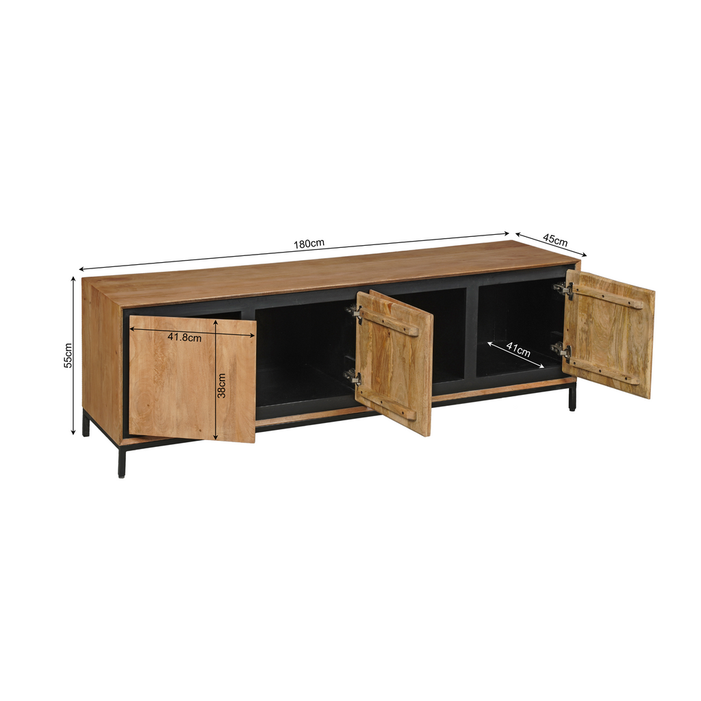 Tv-meubel RichWood | 4 Deuren | Mangohout Zwart