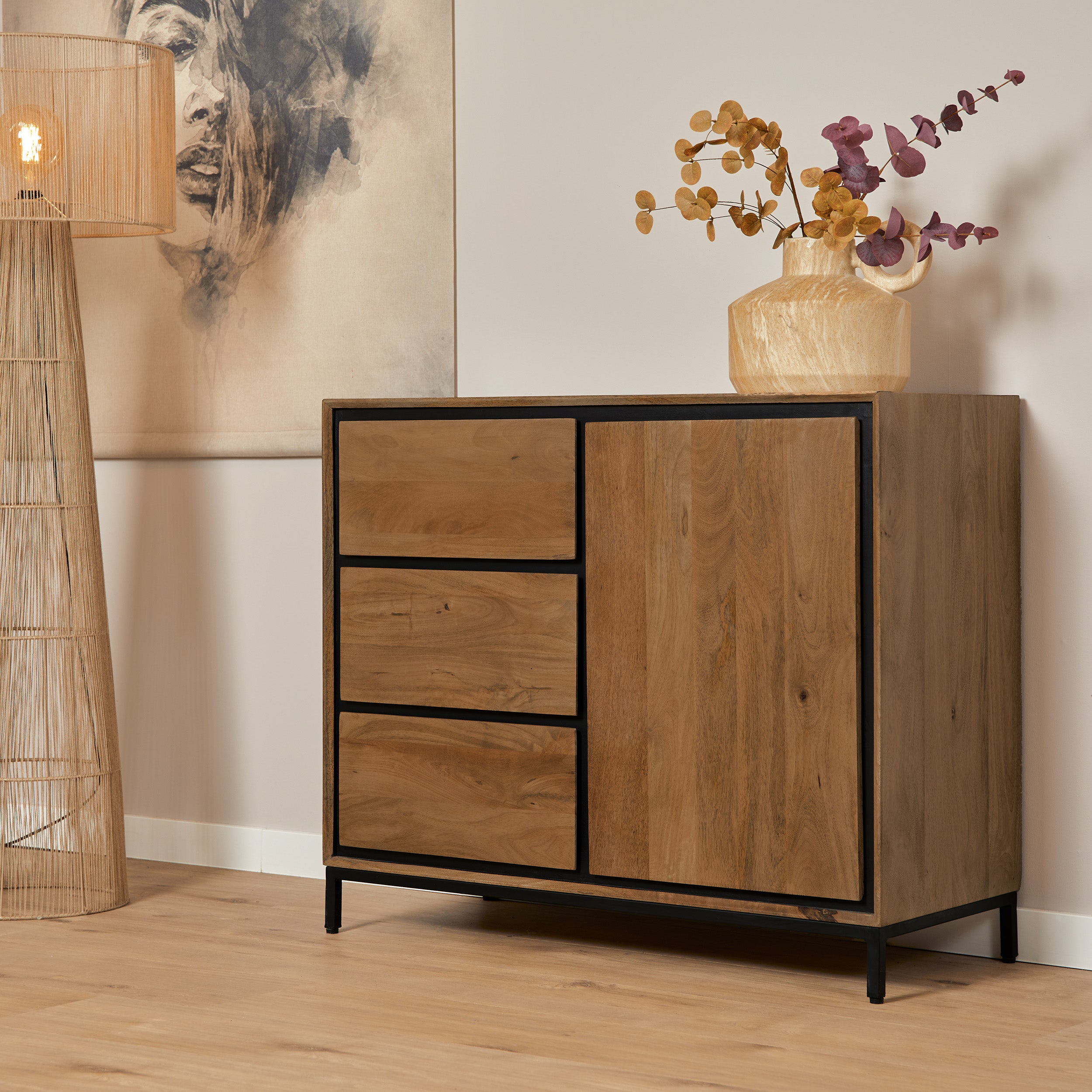Kabinetkast RichWood | 1 Deur | 3 Lades | Mangohout
