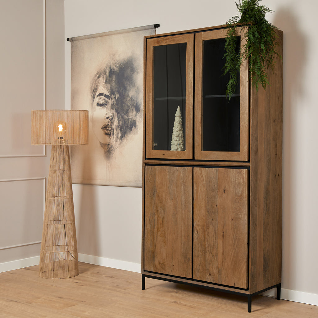 Vitrinekast RichWood | 4-Deurs | Gelakt mango/zwart