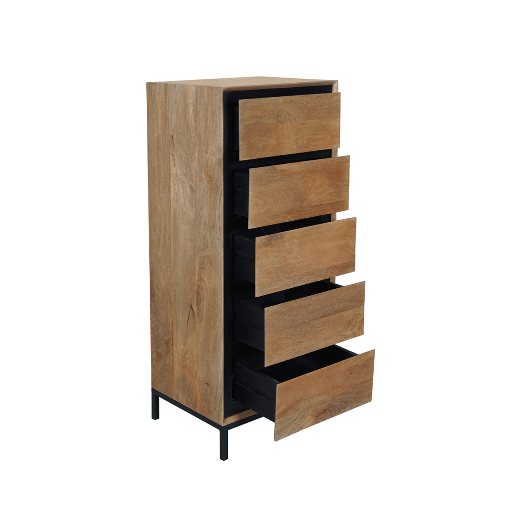 Ladekast RichWood | 5 Lade | Gelakt mangohout & zwart