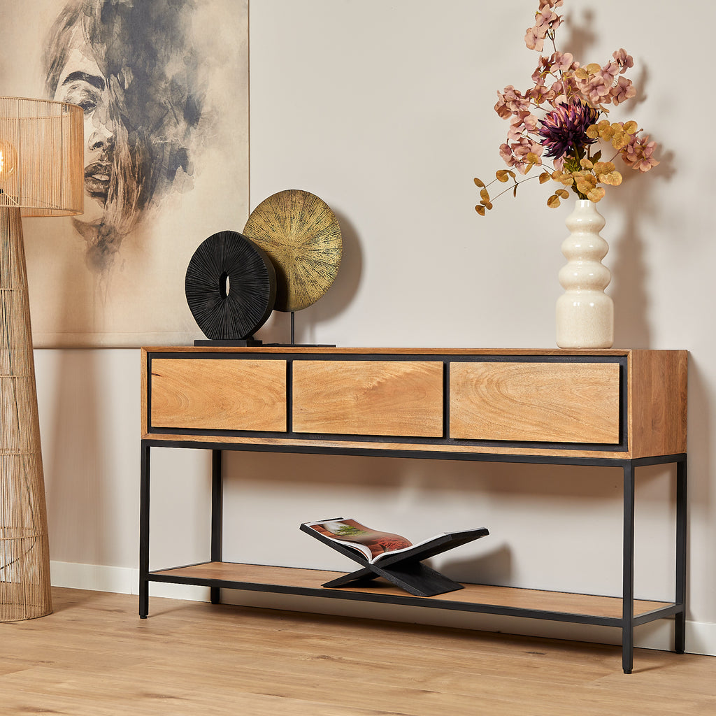 Sidetable RichWood | 3 Lade | Mangohout & Zwart