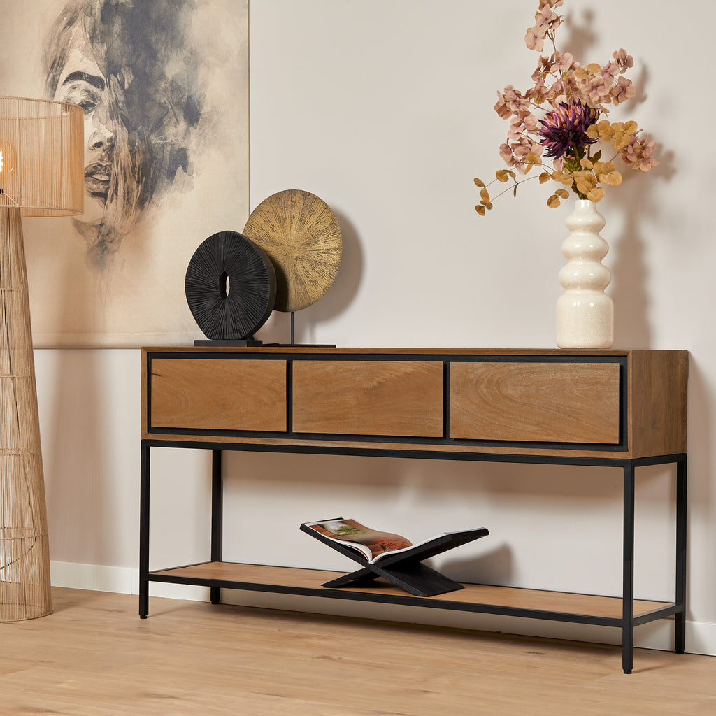 Sidetable RichWood | 3 Lade | Mangohout & Zwart