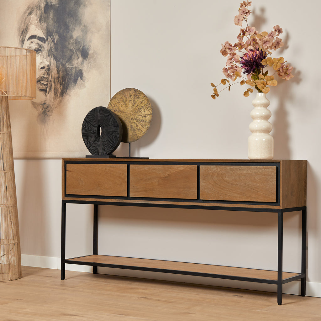 Sidetable RichWood | 3 Lade | Mangohout & Zwart