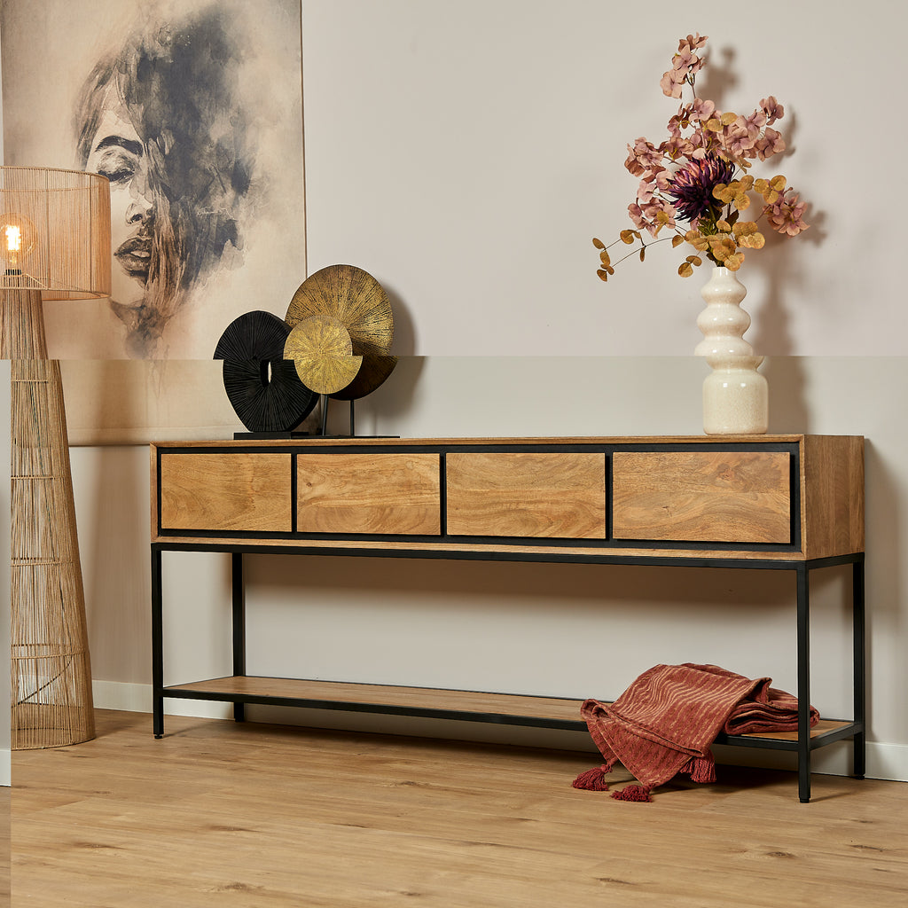 Sidetable RichWood | 4 Lades | Mangohout & Zwart