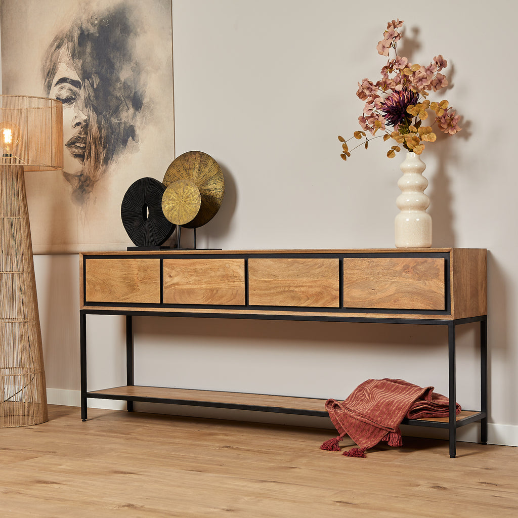 Sidetable RichWood | 4 Lades | Mangohout & Zwart