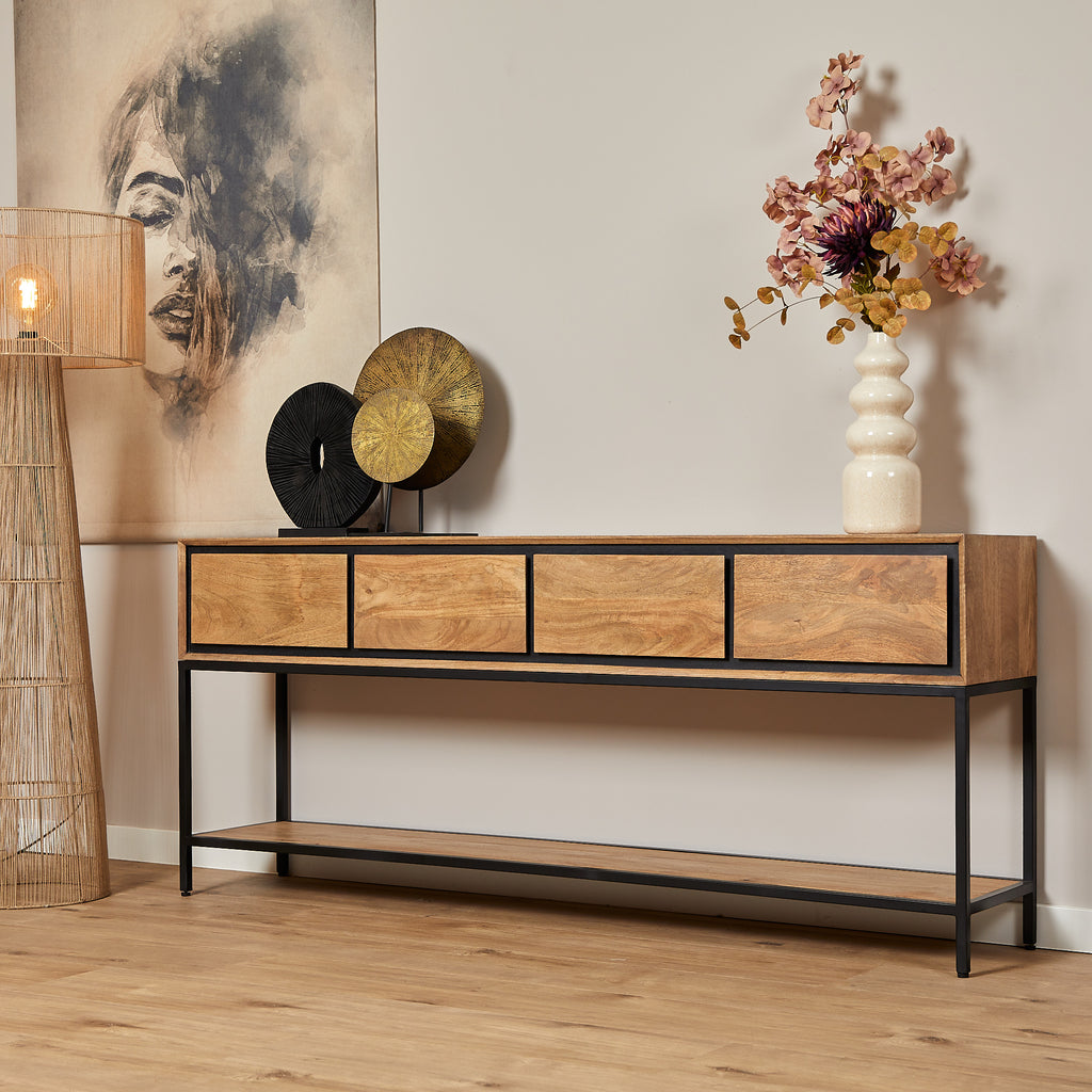 Sidetable RichWood | 4 Lades | Mangohout & Zwart