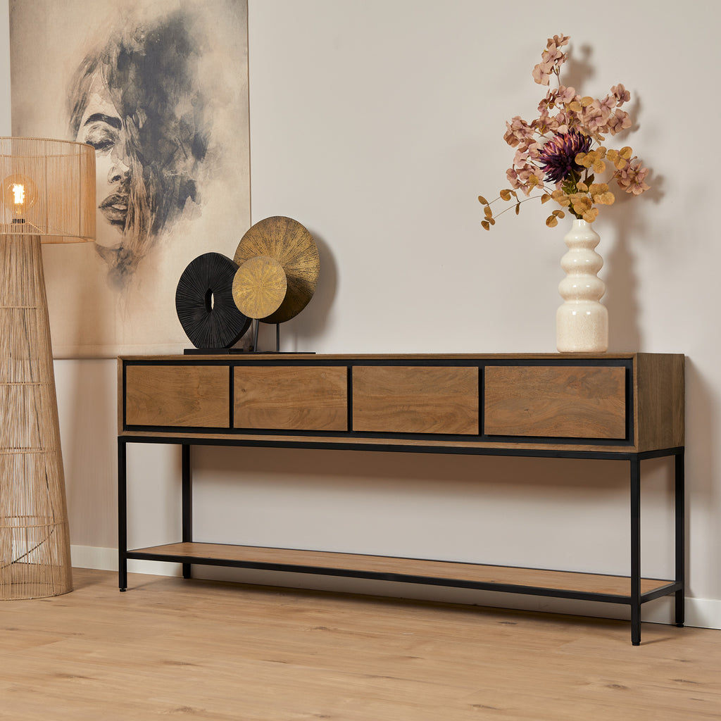 Sidetable RichWood | 4 Lades | Mangohout & Zwart