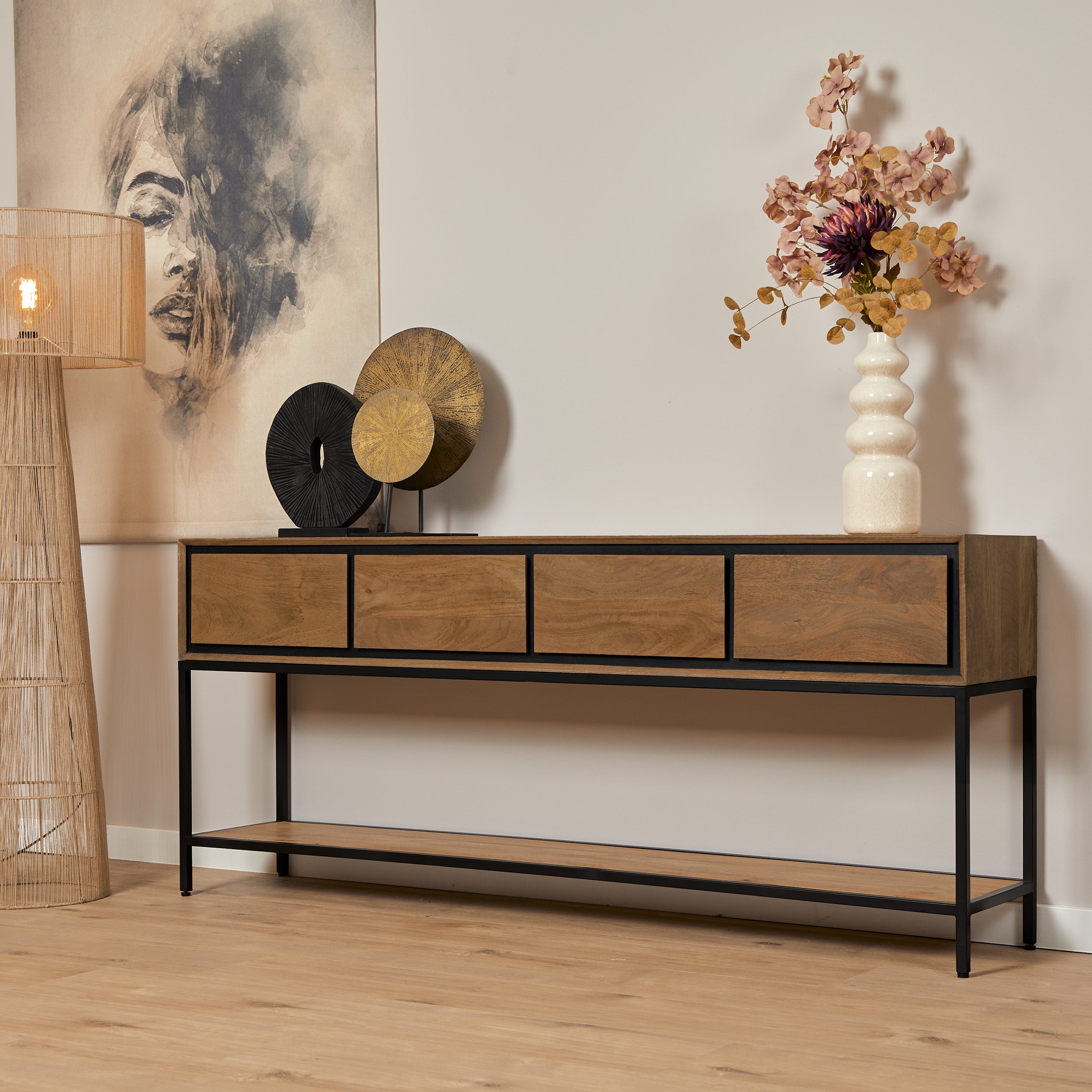 Sidetable RichWood | 4 Lades | Mangohout & Zwart