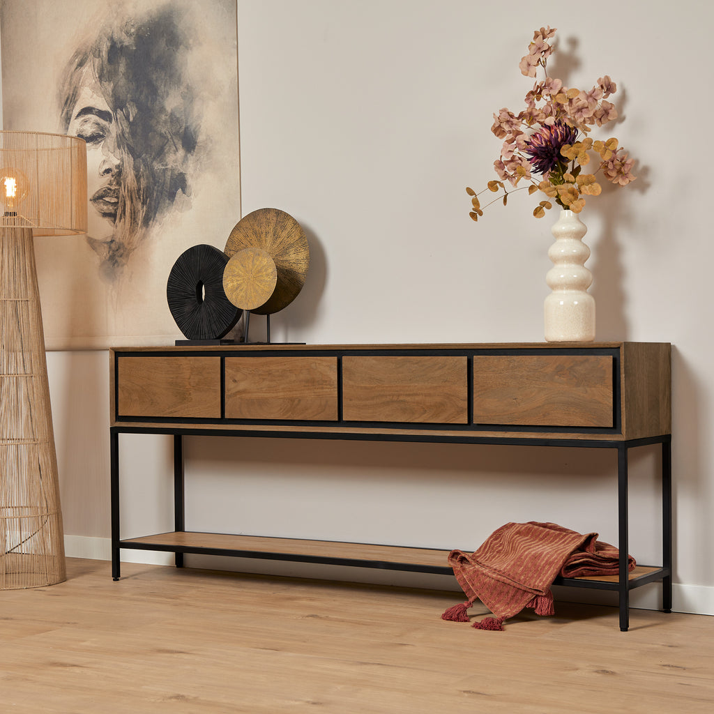 Sidetable RichWood | 4 Lades | Mangohout & Zwart