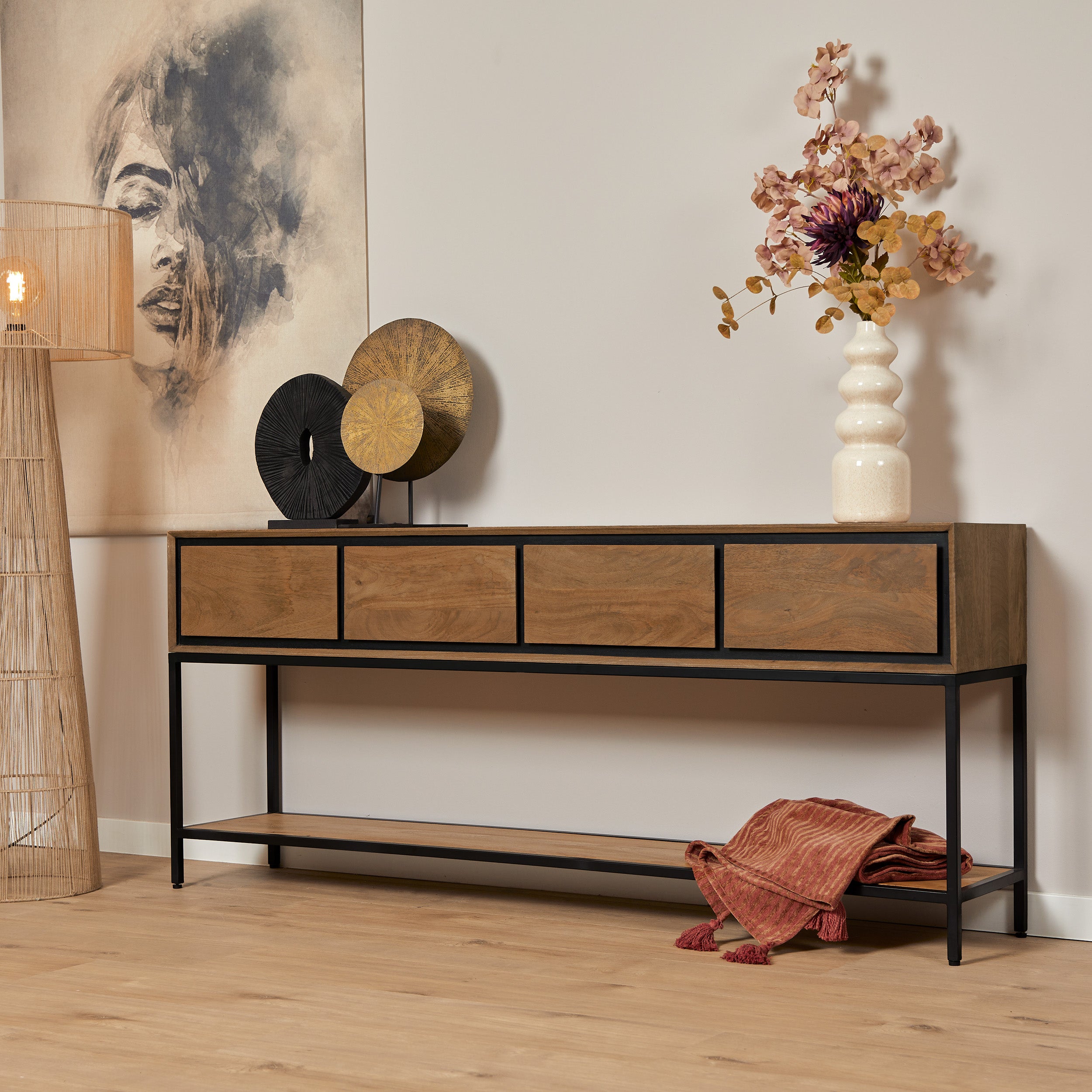 Sidetable RichWood | 4 Lades | Mangohout & Zwart