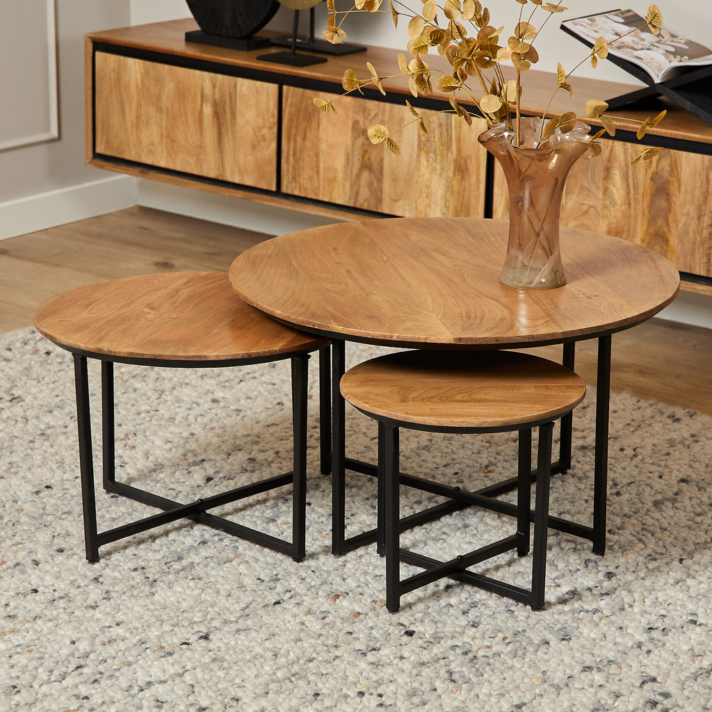 Salontafel RichWood | Set van 3 | Mangohout