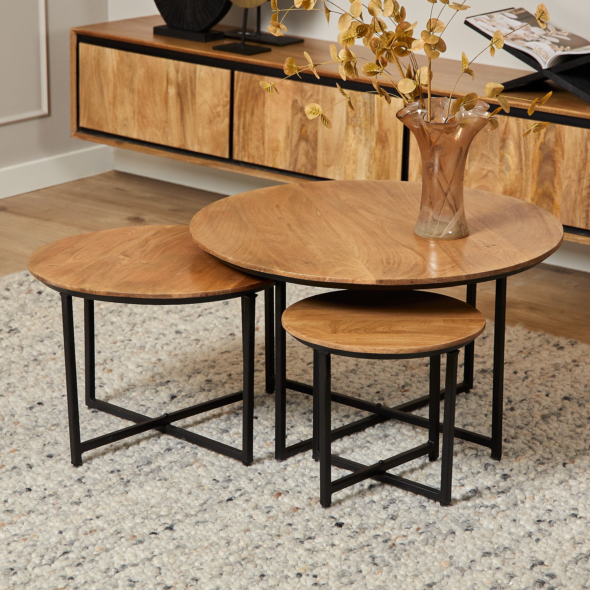 Salontafel RichWood | Set van 3 | Mangohout