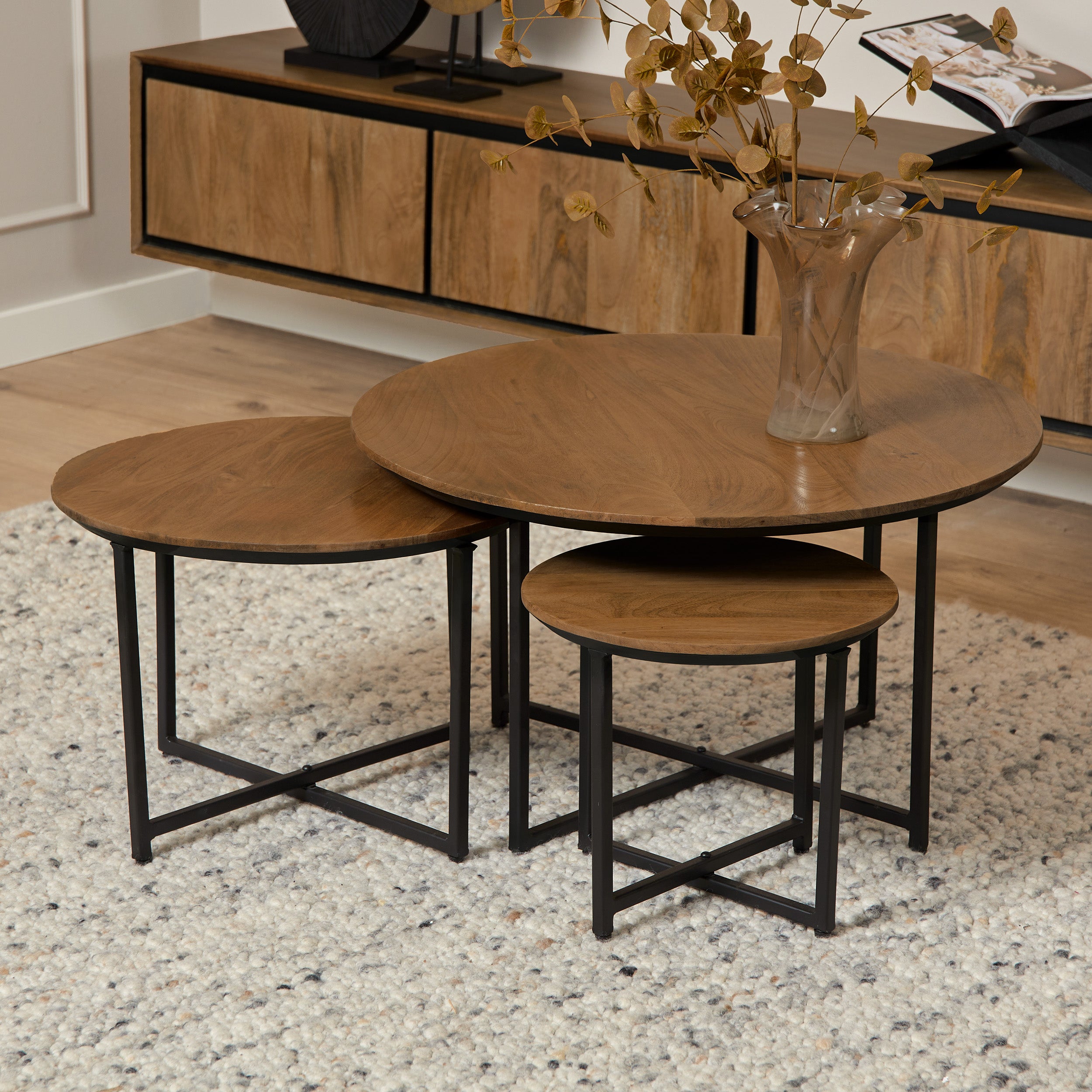 Salontafel RichWood | Set van 3 | Mangohout