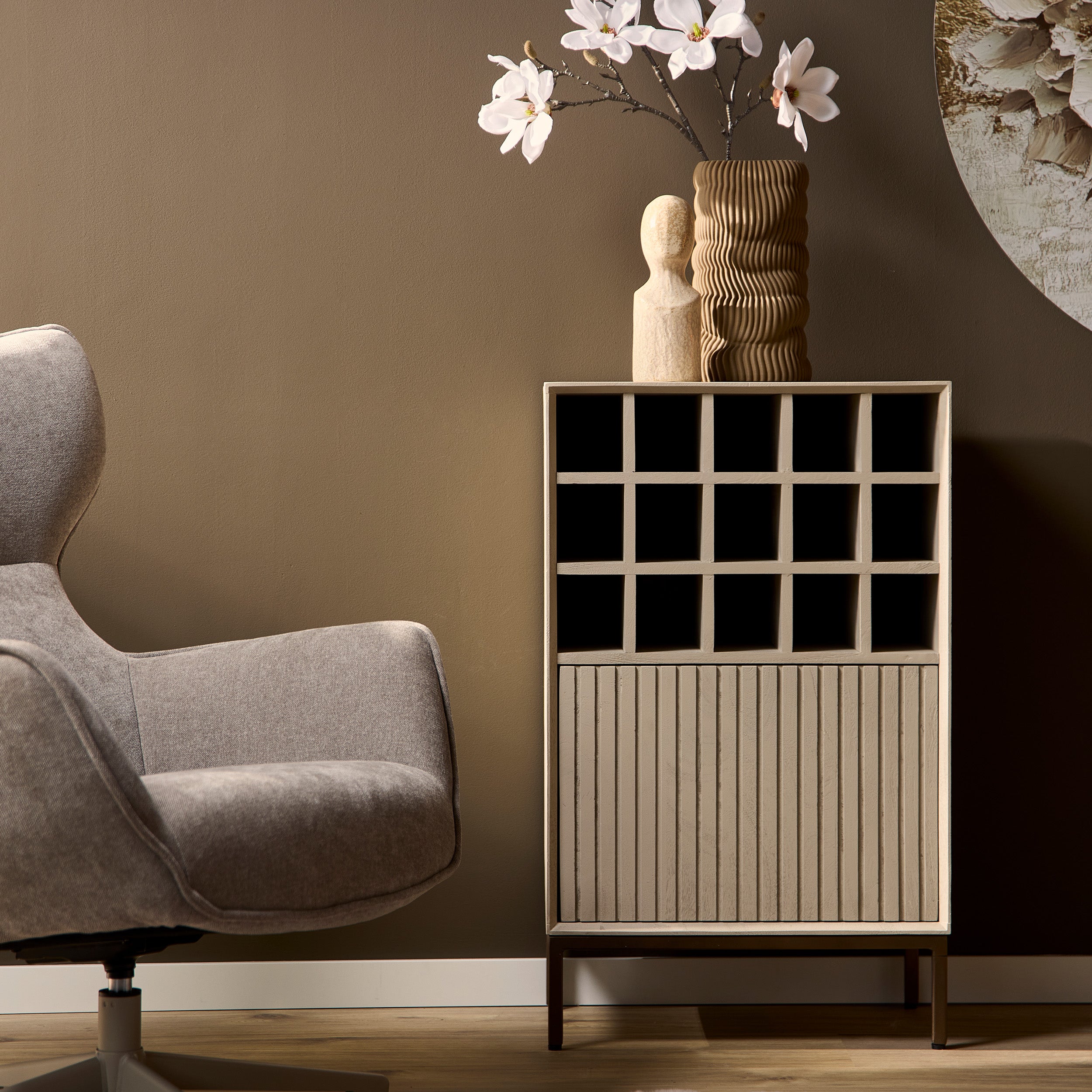 Wijnkast Madison | Sand | Mangohout & Brons