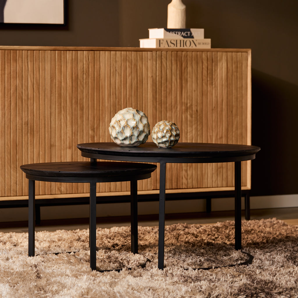 Salontafel Otik Black | Set van 2 | Eiken & Metaal