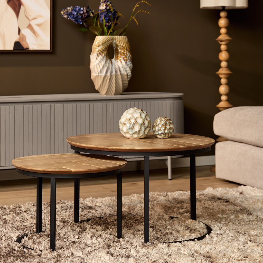 Salontafel Otik Naturel | Set van 2 | Eiken & zwart