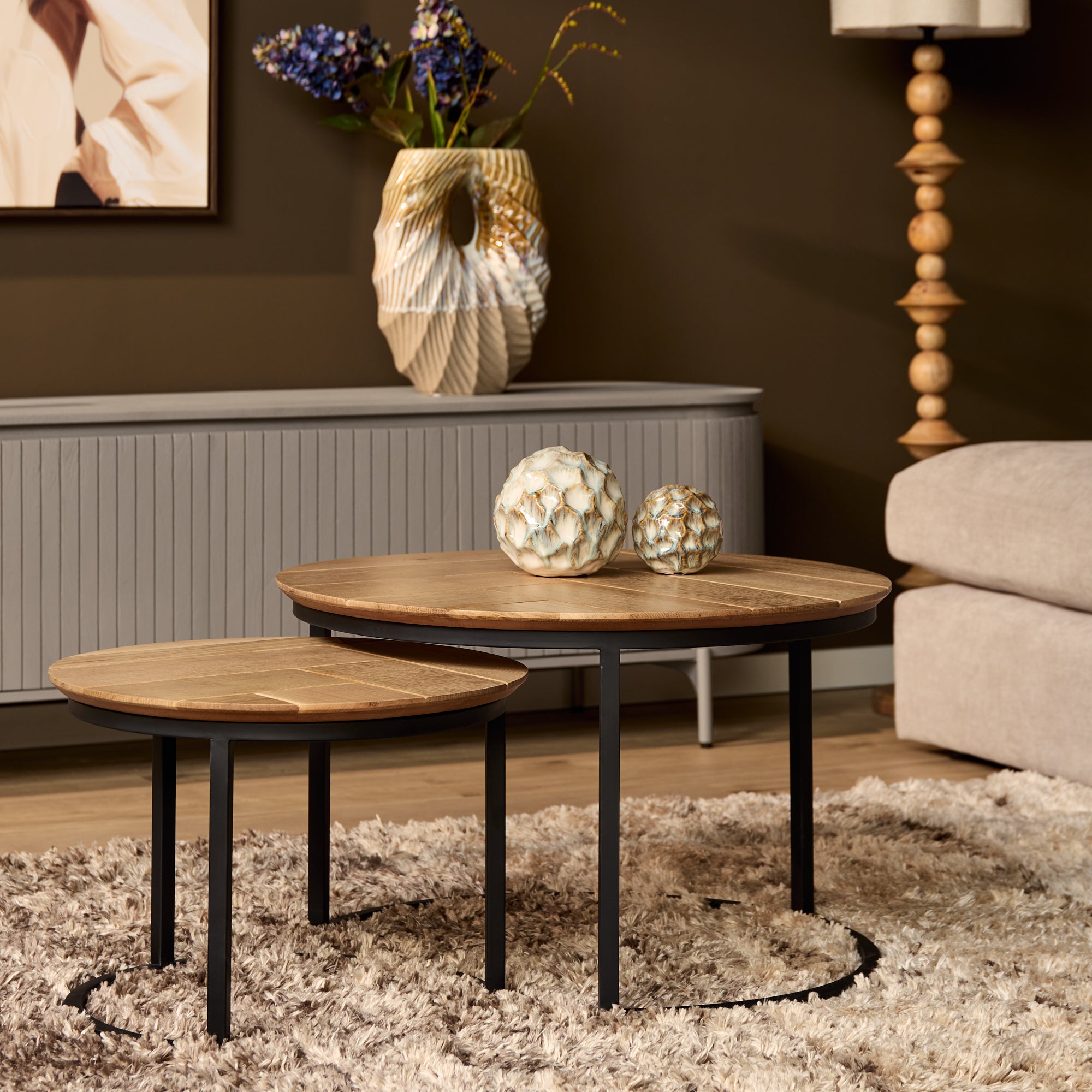 Salontafel Otik Naturel | Set van 2 | Eiken & zwart