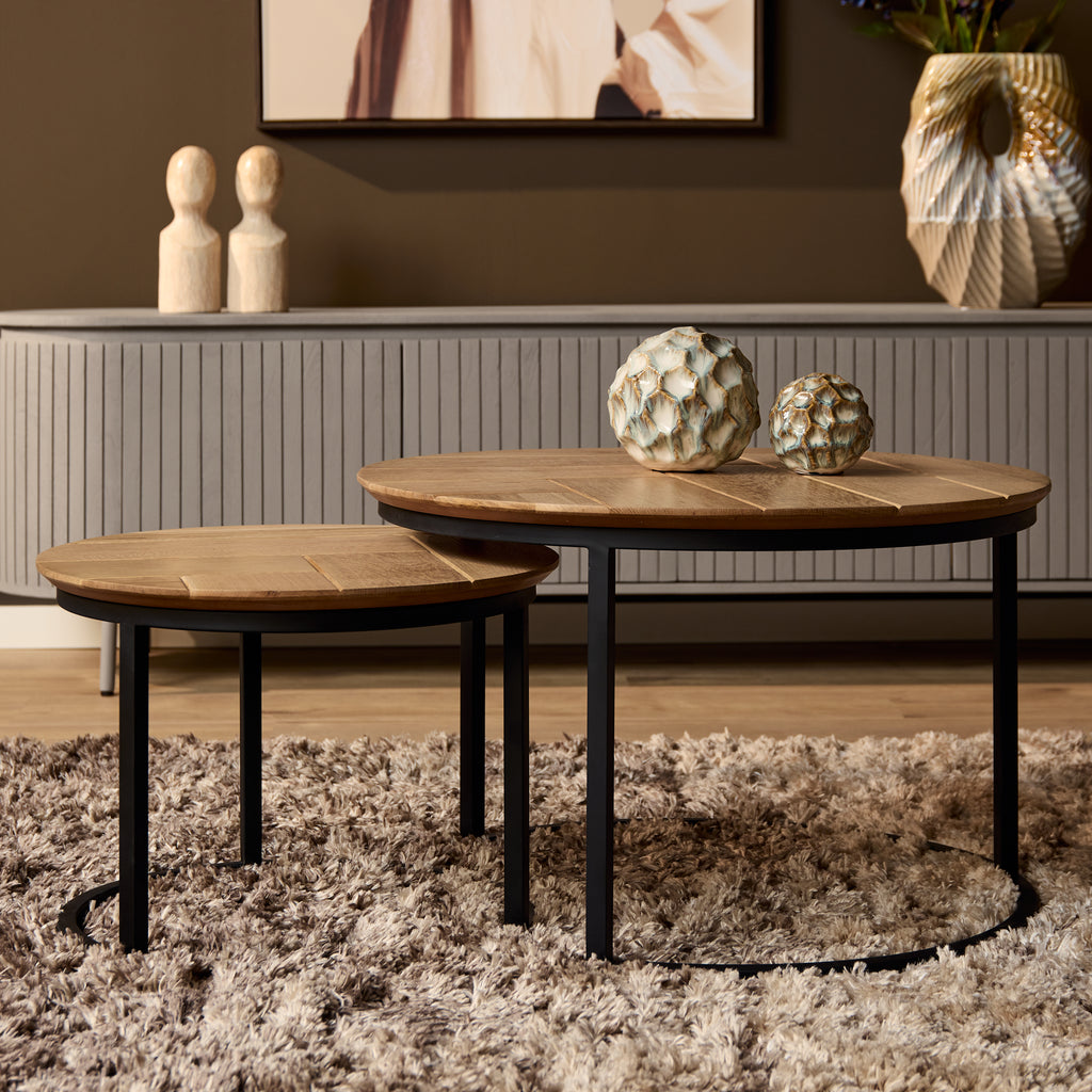 Salontafel Otik Naturel | Set van 2 | Eiken & zwart