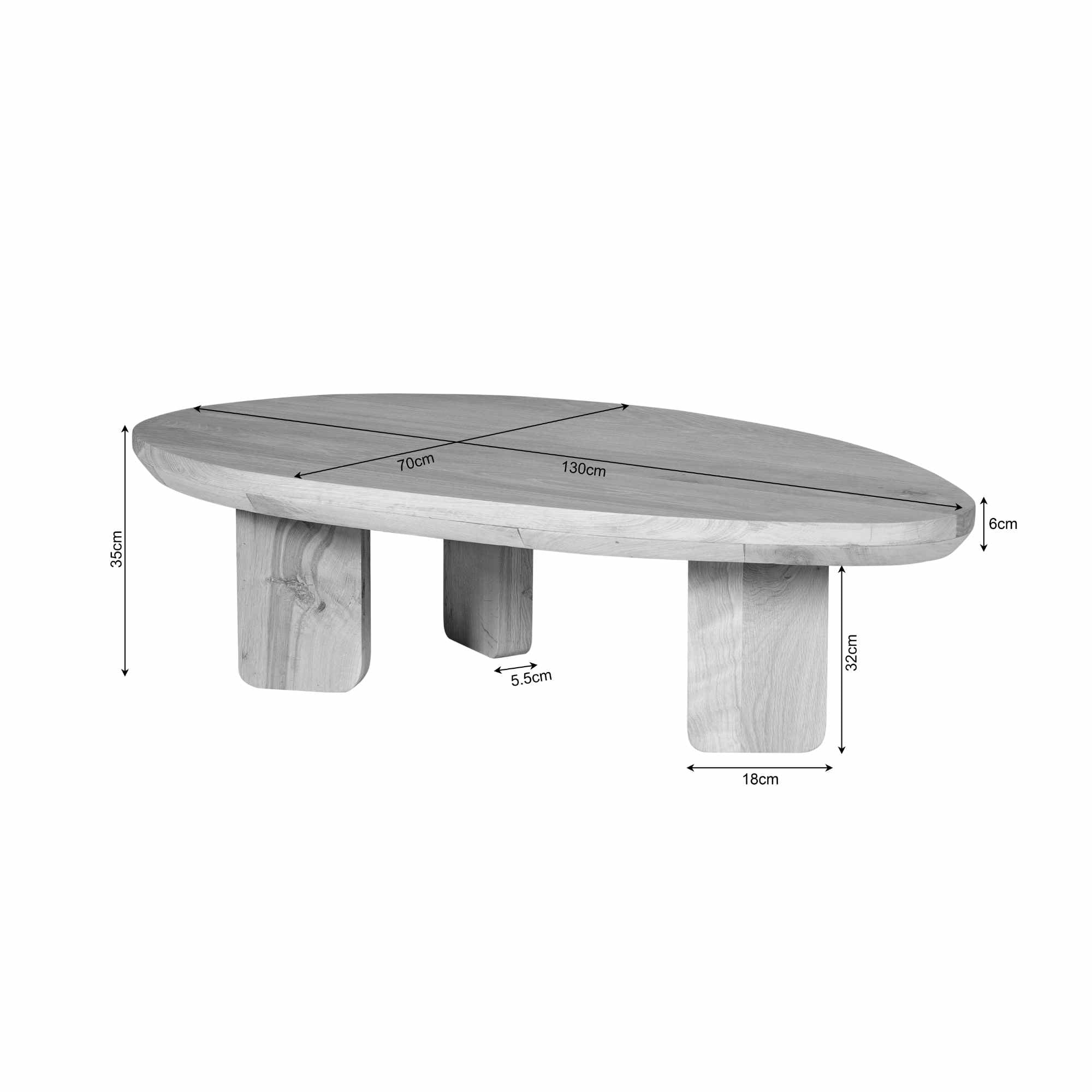 Salontafel Zillah | Driehoekig | Naturel eiken