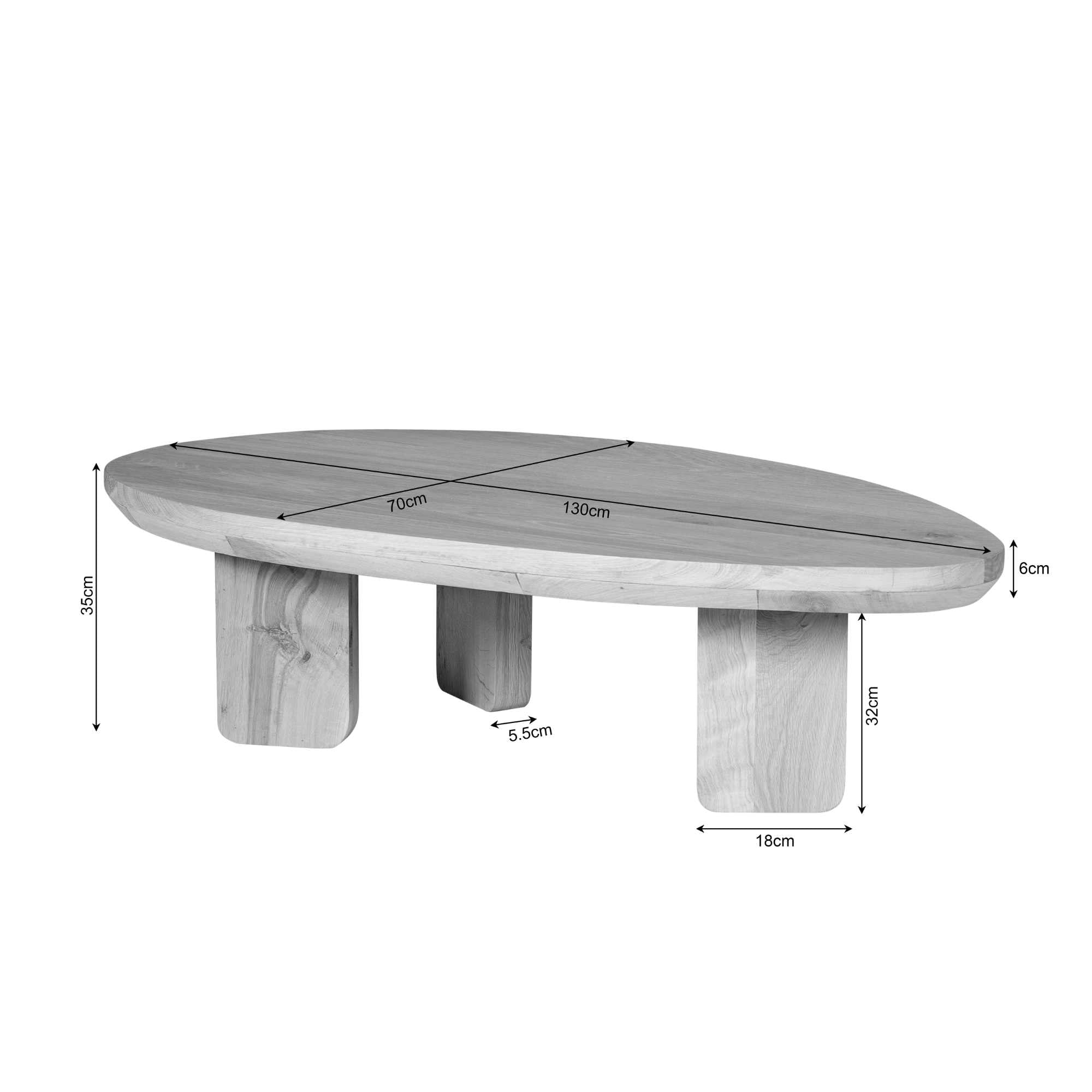 Salontafel Zillah | Driehoekig | Naturel eiken
