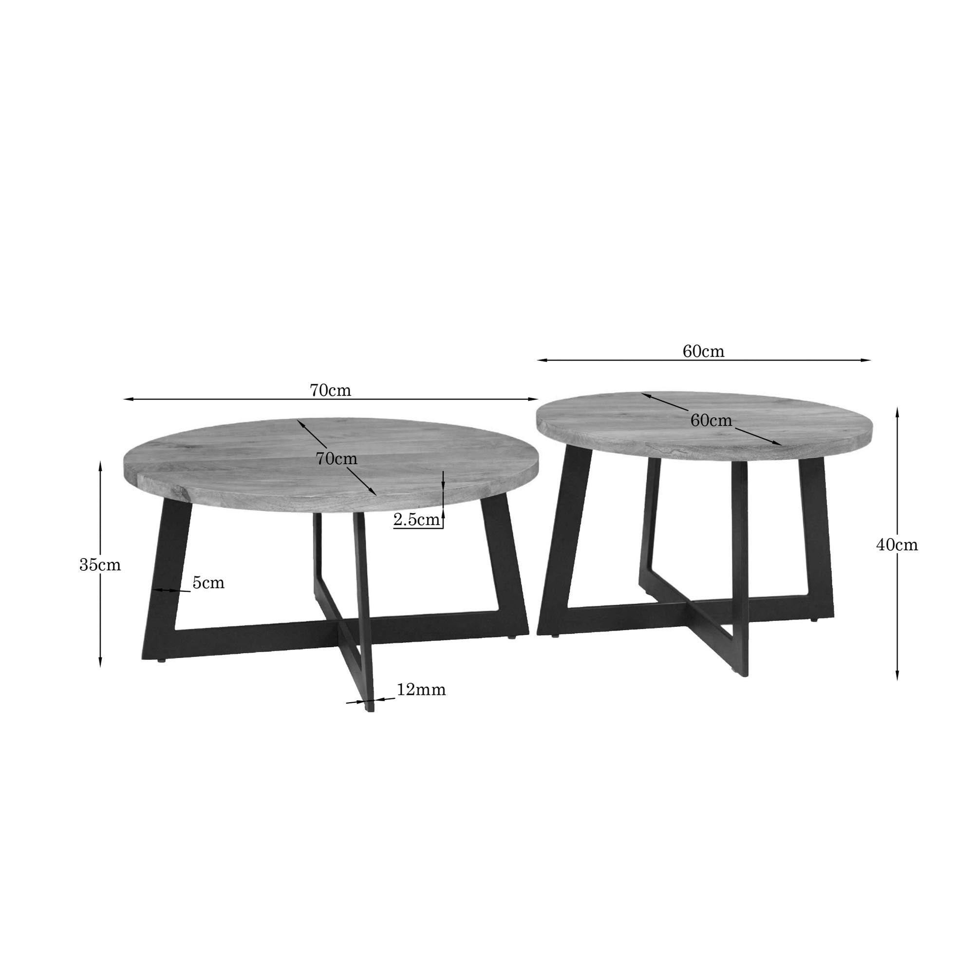 Salontafel Atlanta | Mangohout & Zwart staal | Set van 2