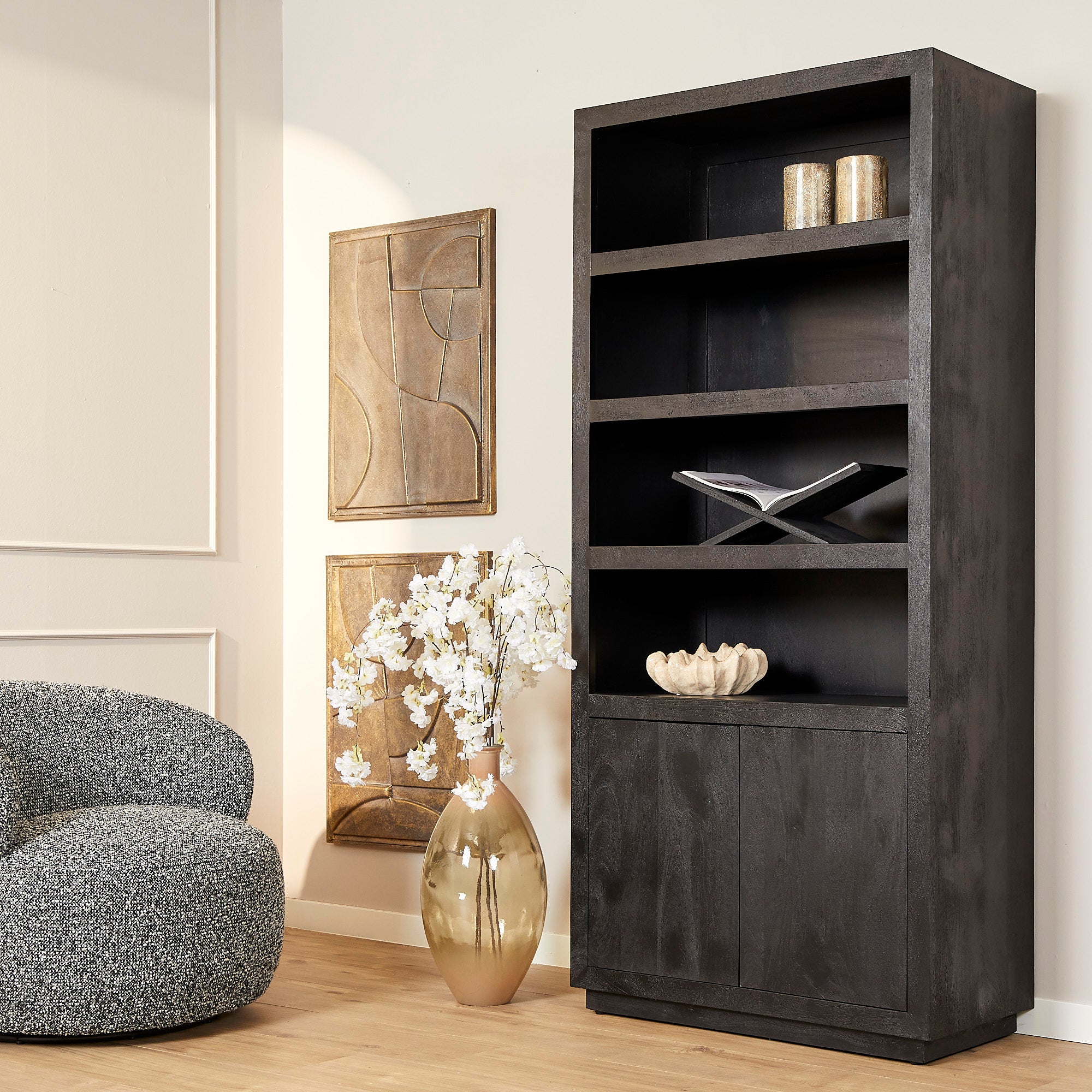 Boekenkast Brussel | Mangohout | Black 90x200