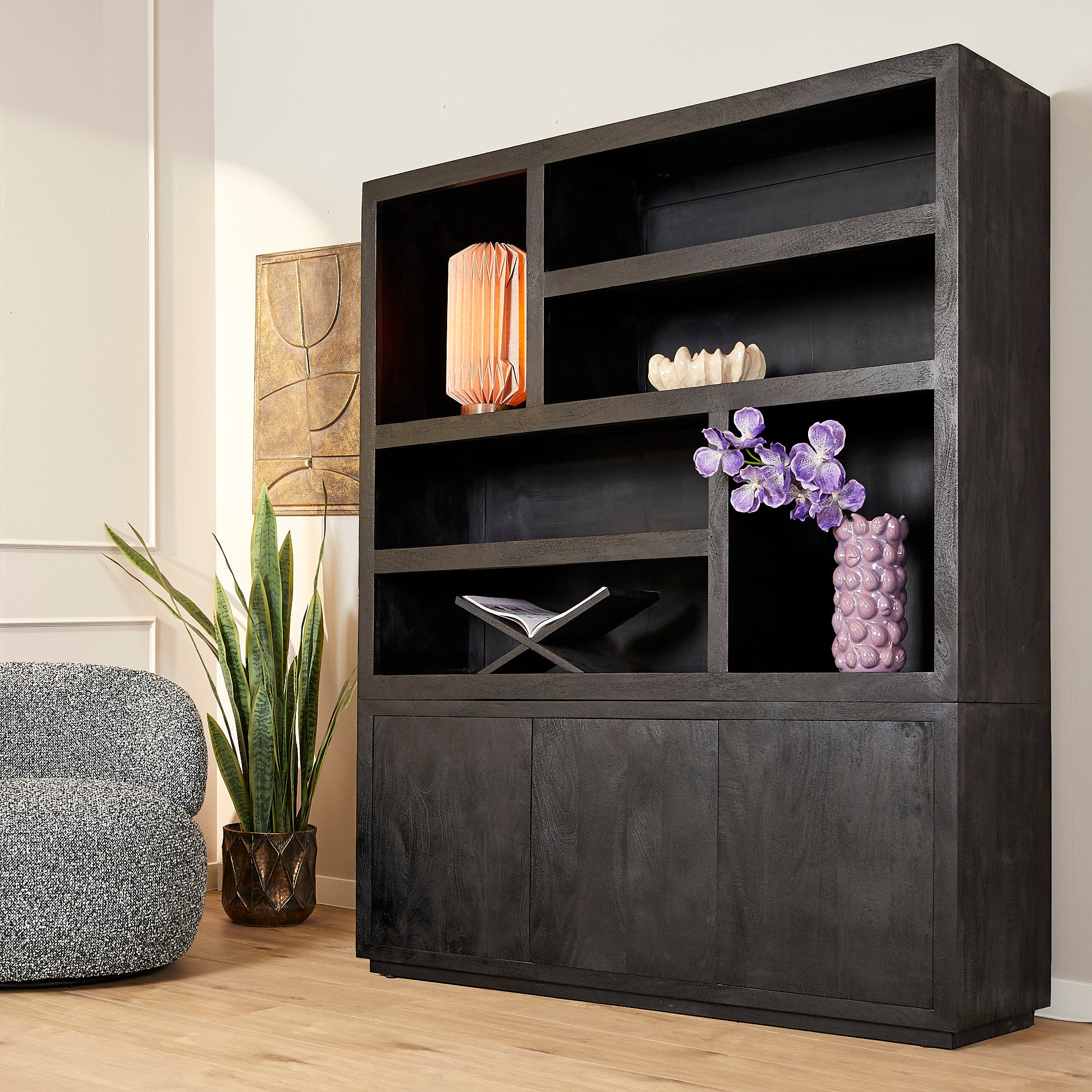 Vakkenkast Brussel Black XL | Mangohout | Black finish