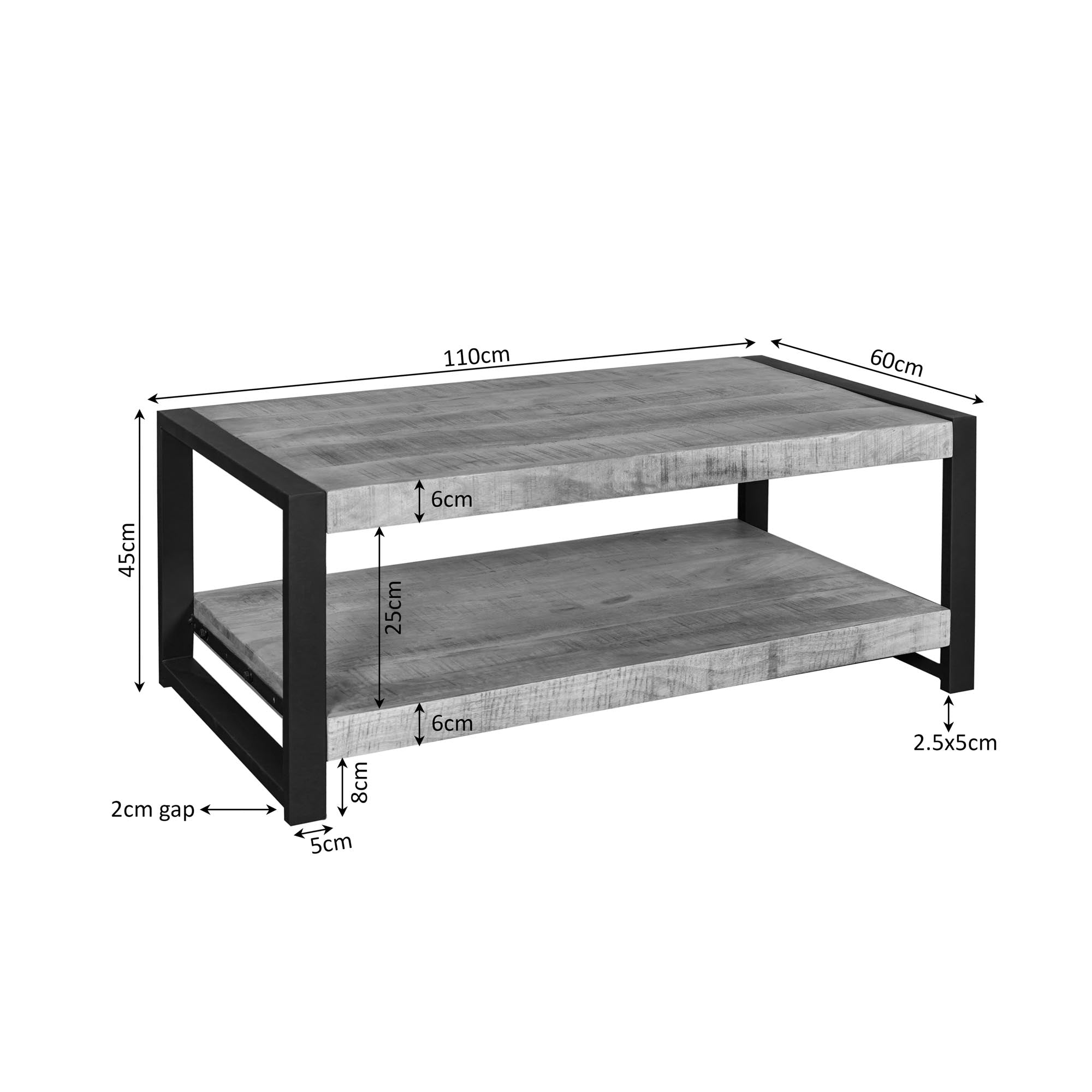 Salontafel Britt | Mangohout | Onderblad | Metaal zwart