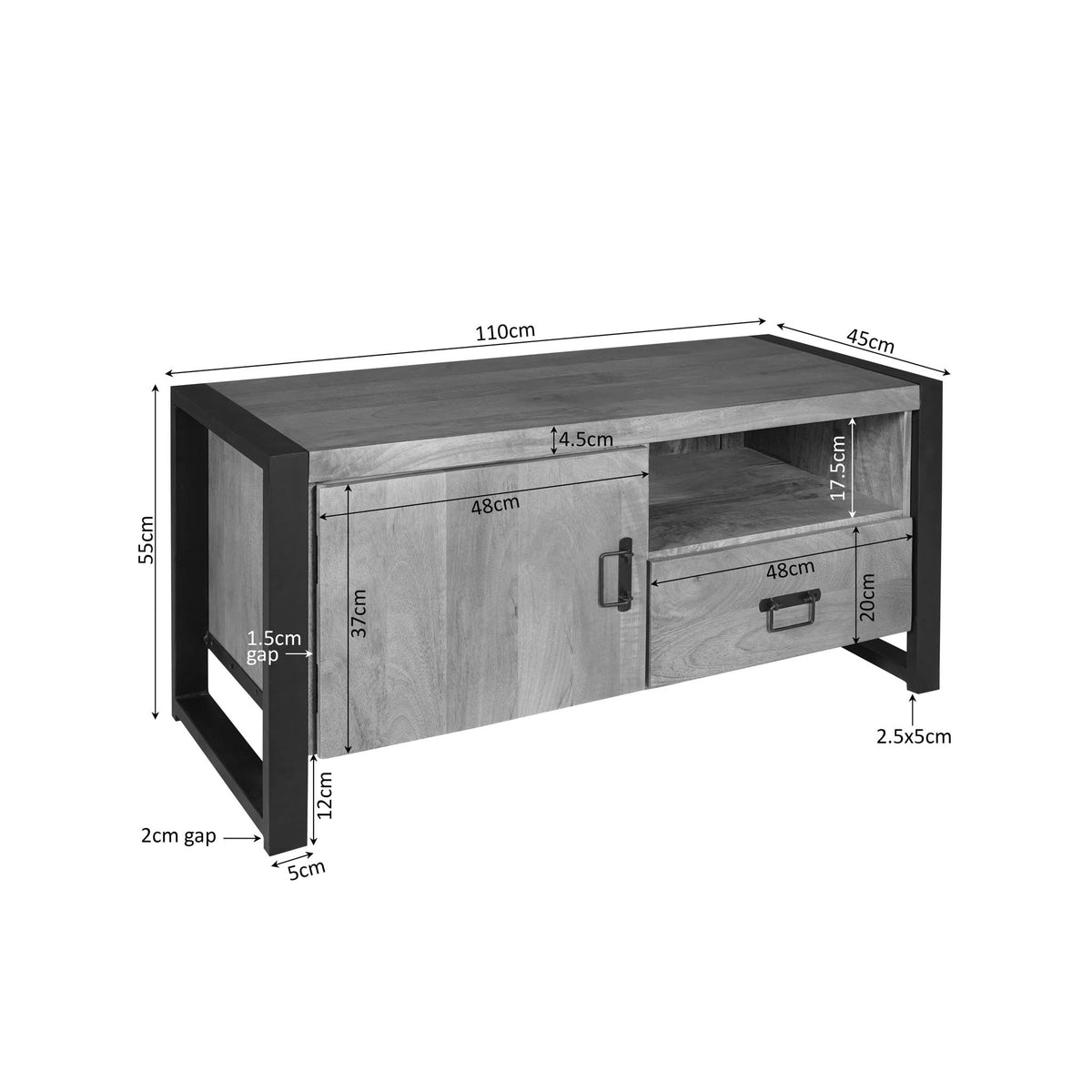 Tv-meubel Britt | 110 cm | met deur en open vak