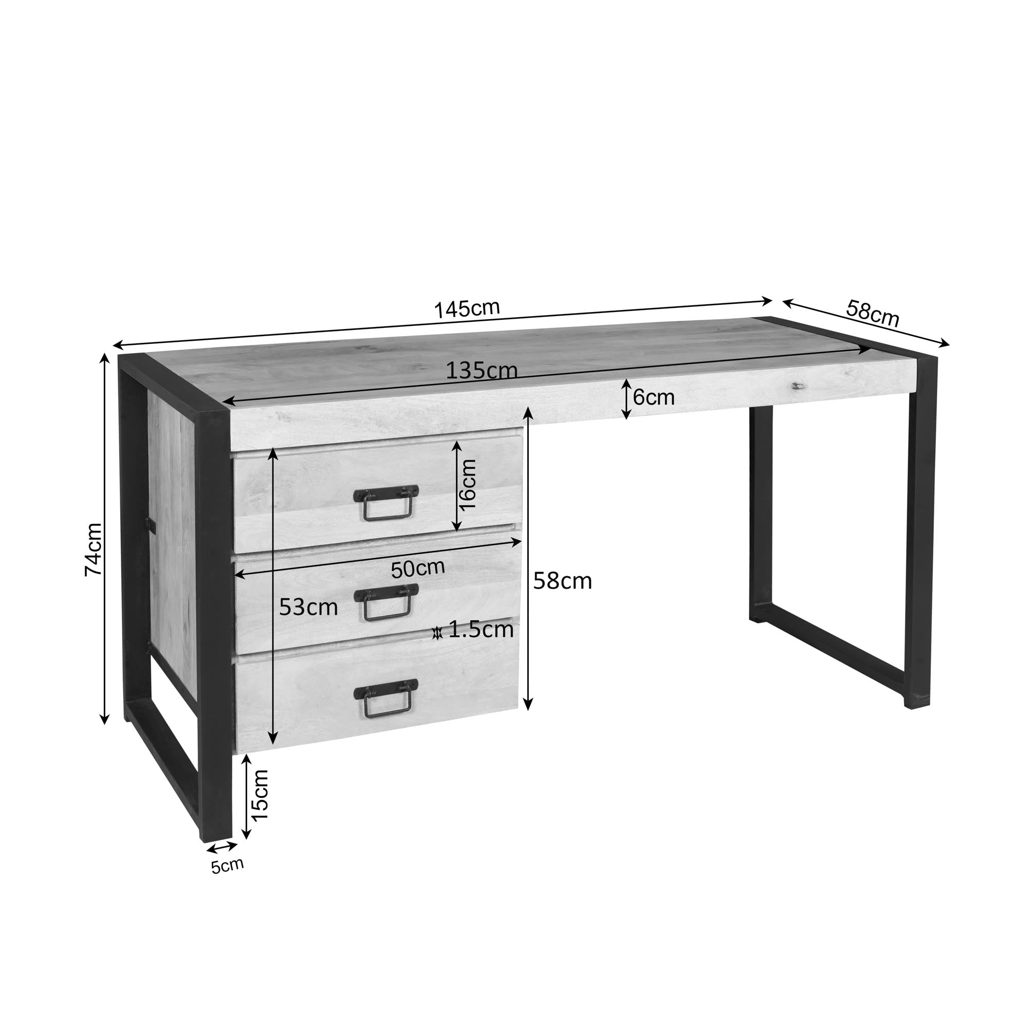 Bureau Britt | 3 Lades | Massief mango naturel