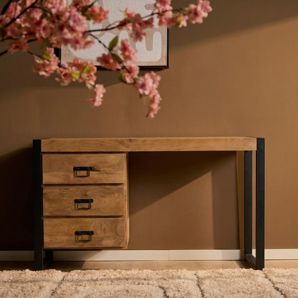 Bureau Britt | 3 Lades | Massief mango naturel