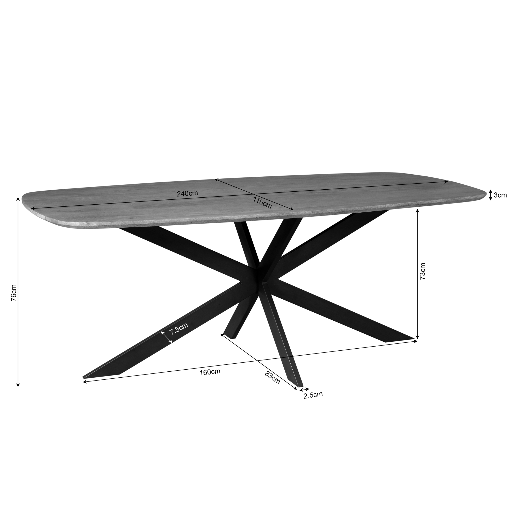 Eettafel Elegance | Mangohout | Matrixpoot Zwart