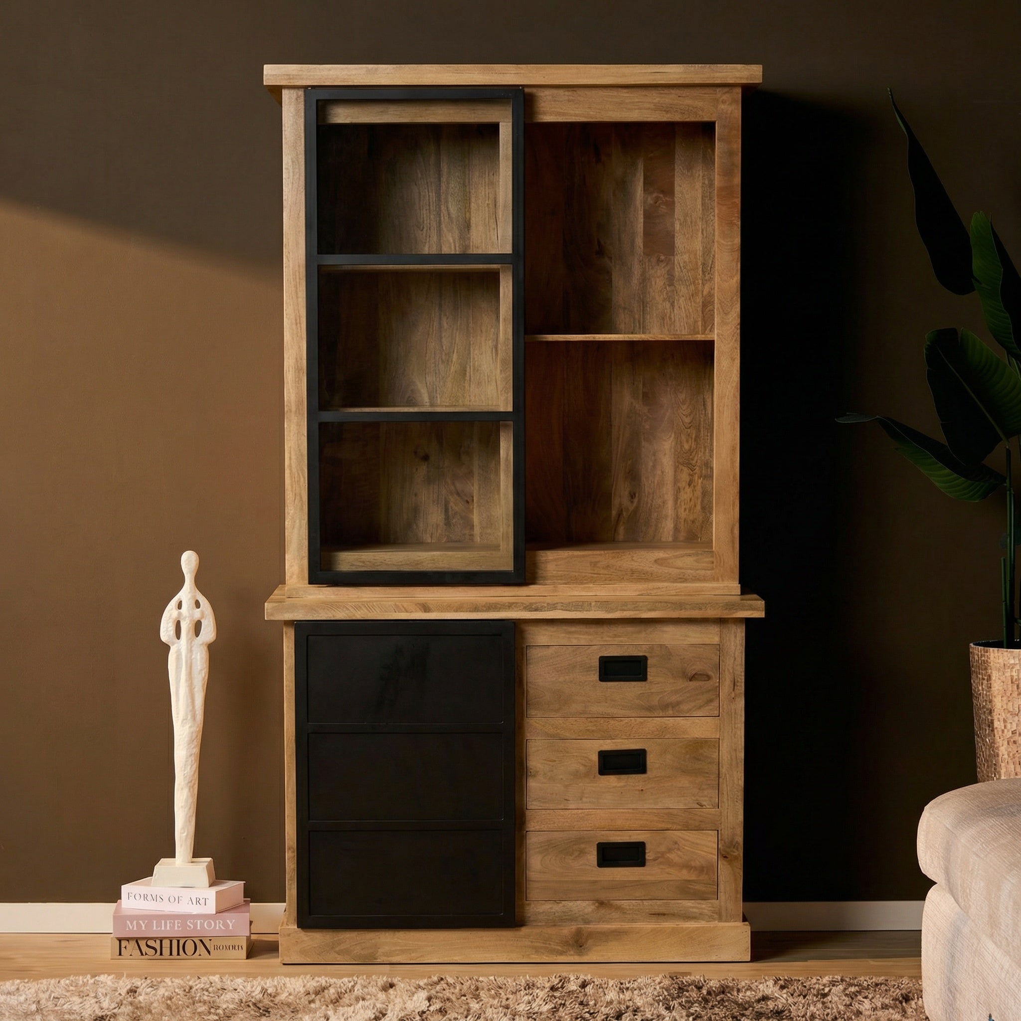 Vitrinekast Noa | Mangohout | 2 deuren 6 lades