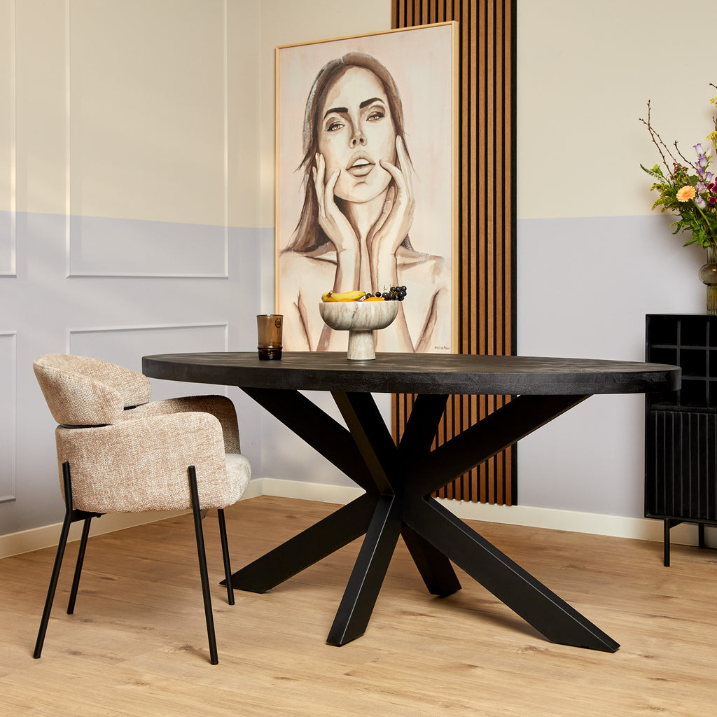Eetkamertafel Denver Black | Ovaal | Massief mango zwart