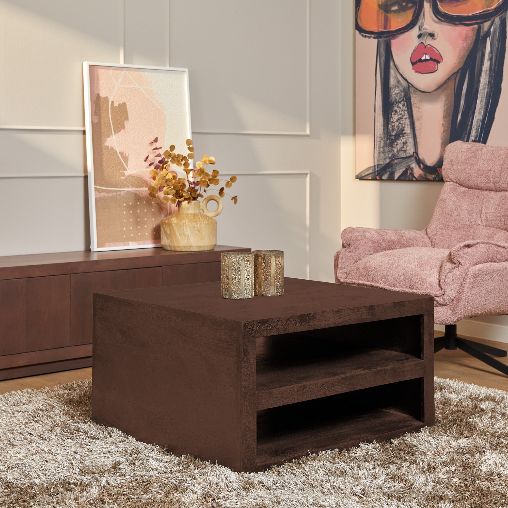 Salontafel Brussel | Walnut | Mangohout 80x80