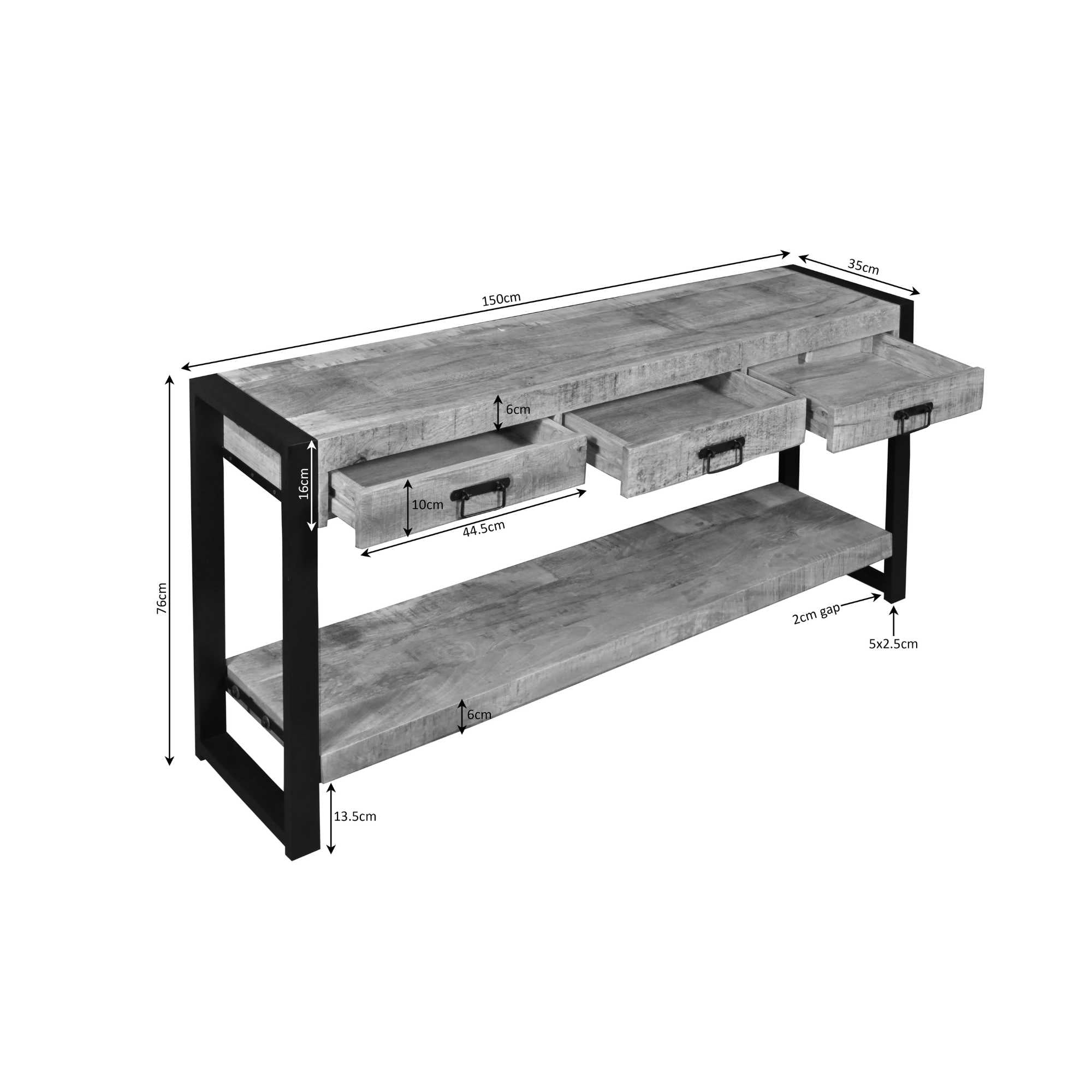Sidetable Boaz | 3 Lades | Mangohout & Zwart