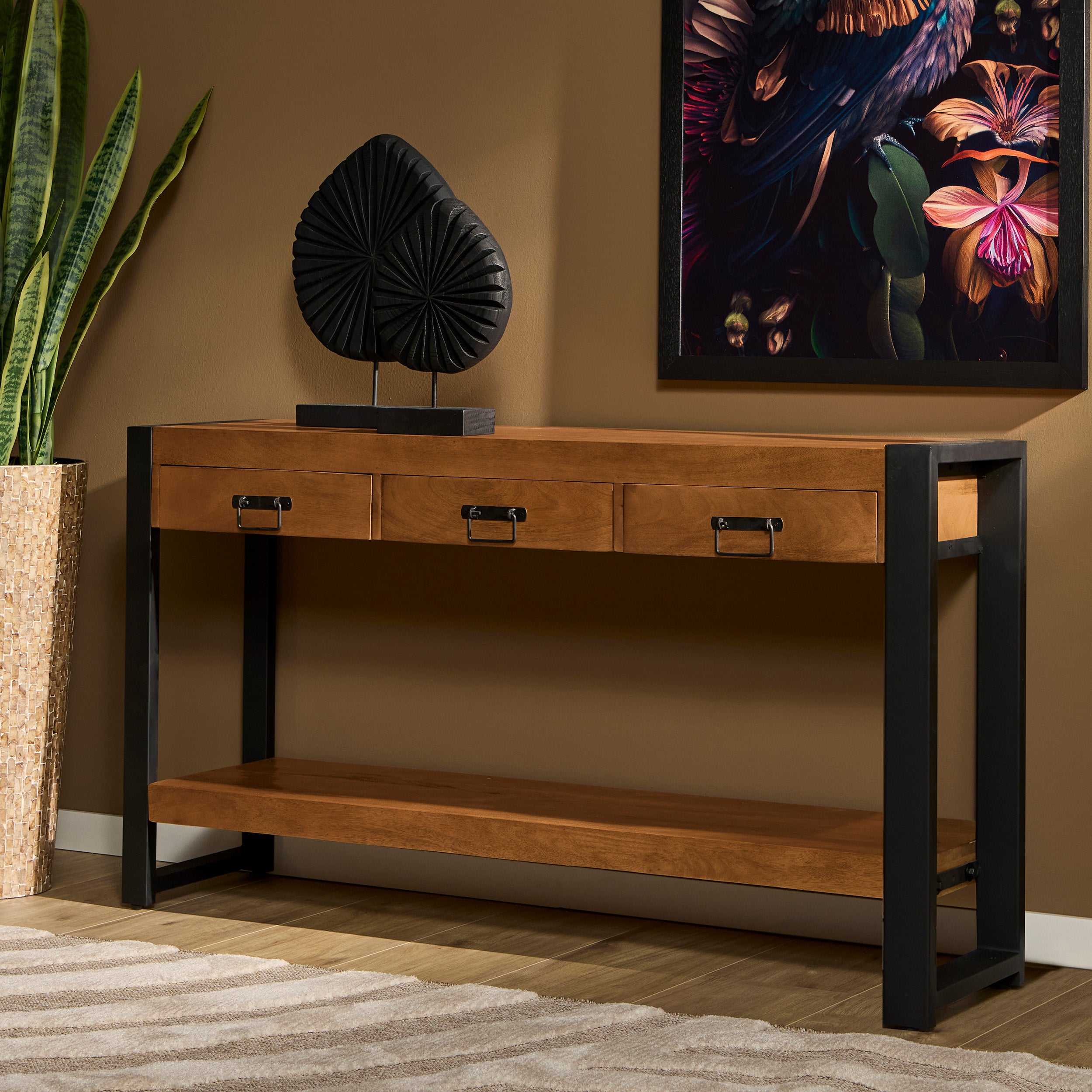 Sidetable Boaz | 3 Lades | Mangohout & Zwart