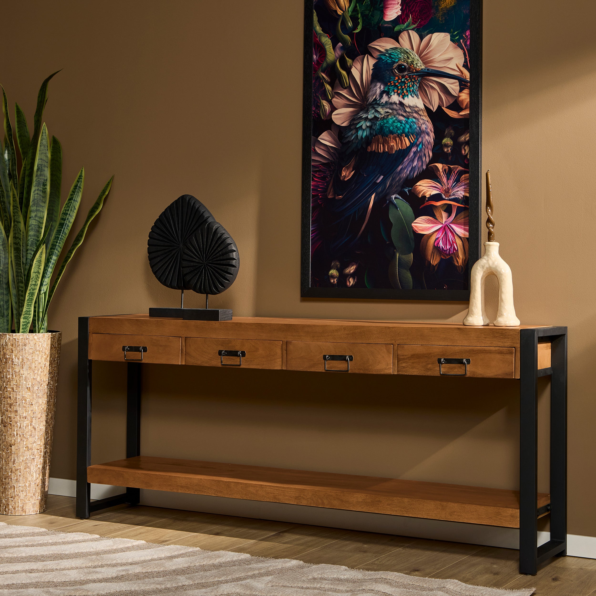 Sidetable Boaz | 4 Laden | Mango & Zwart Metaal
