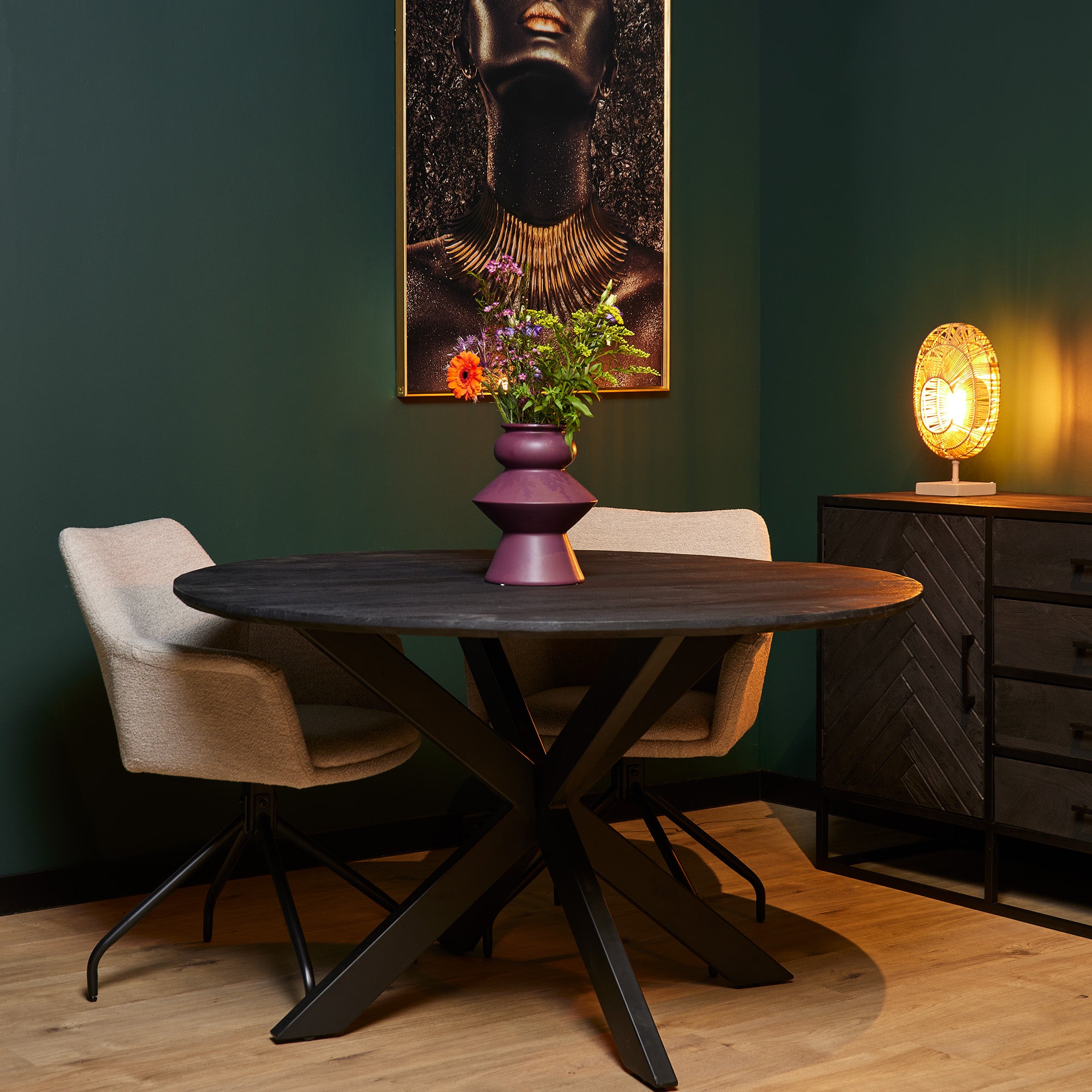 Ronde Eettafel New York | Ø130 | Mangohout Zwart