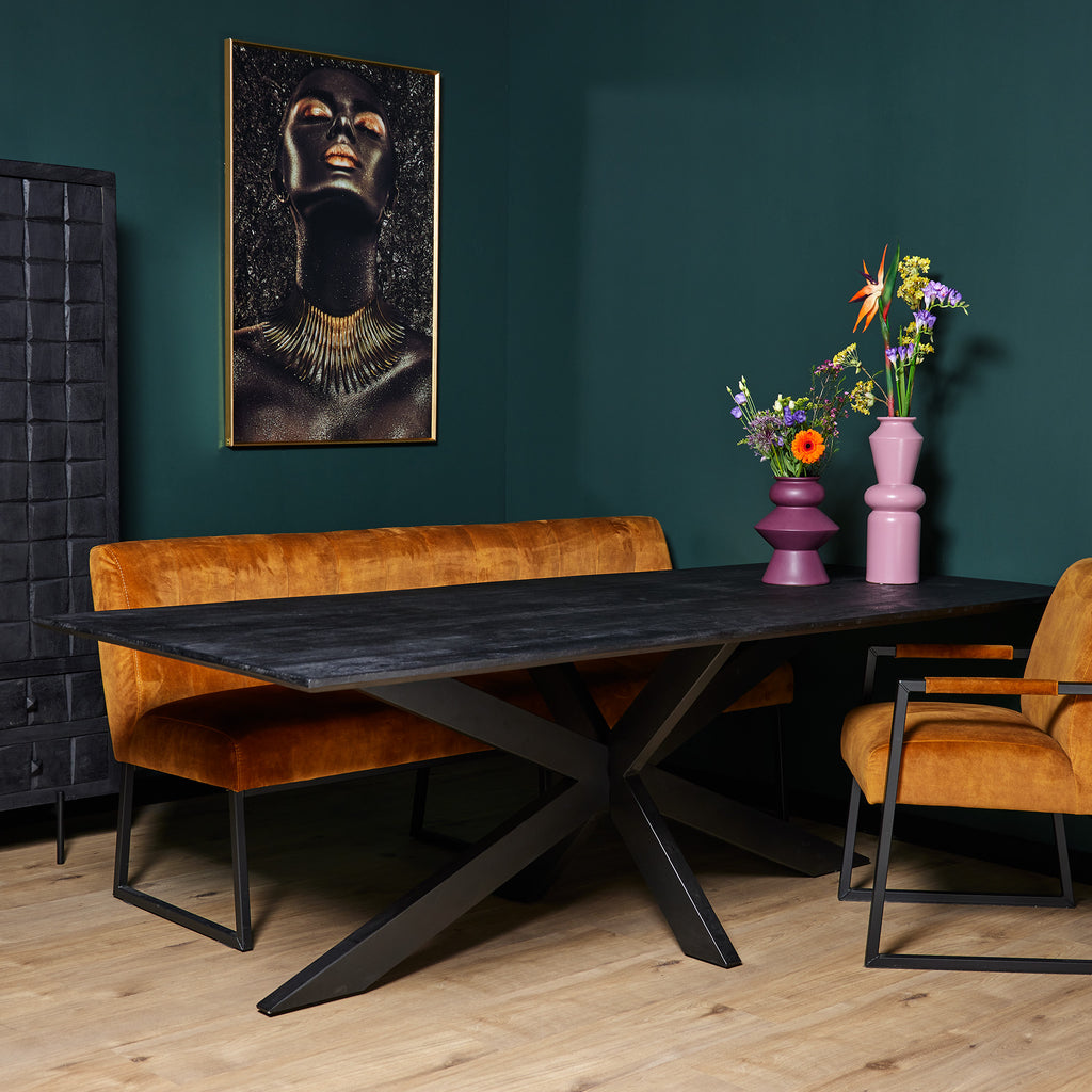 Eettafel New York | Gezandstraald blad | Mangohout zwart