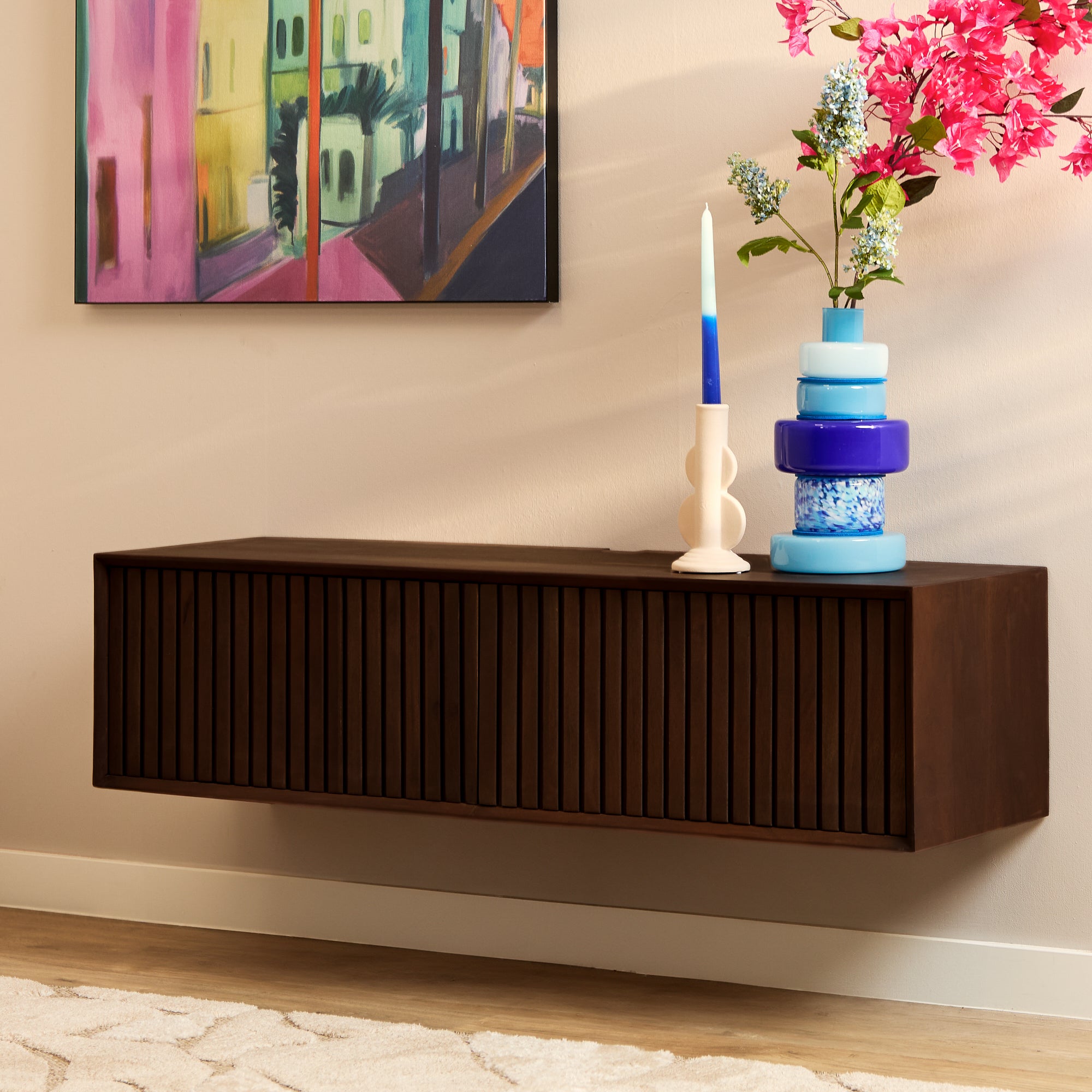 Zwevend tv-meubel Madison | Latten | Mango Brown